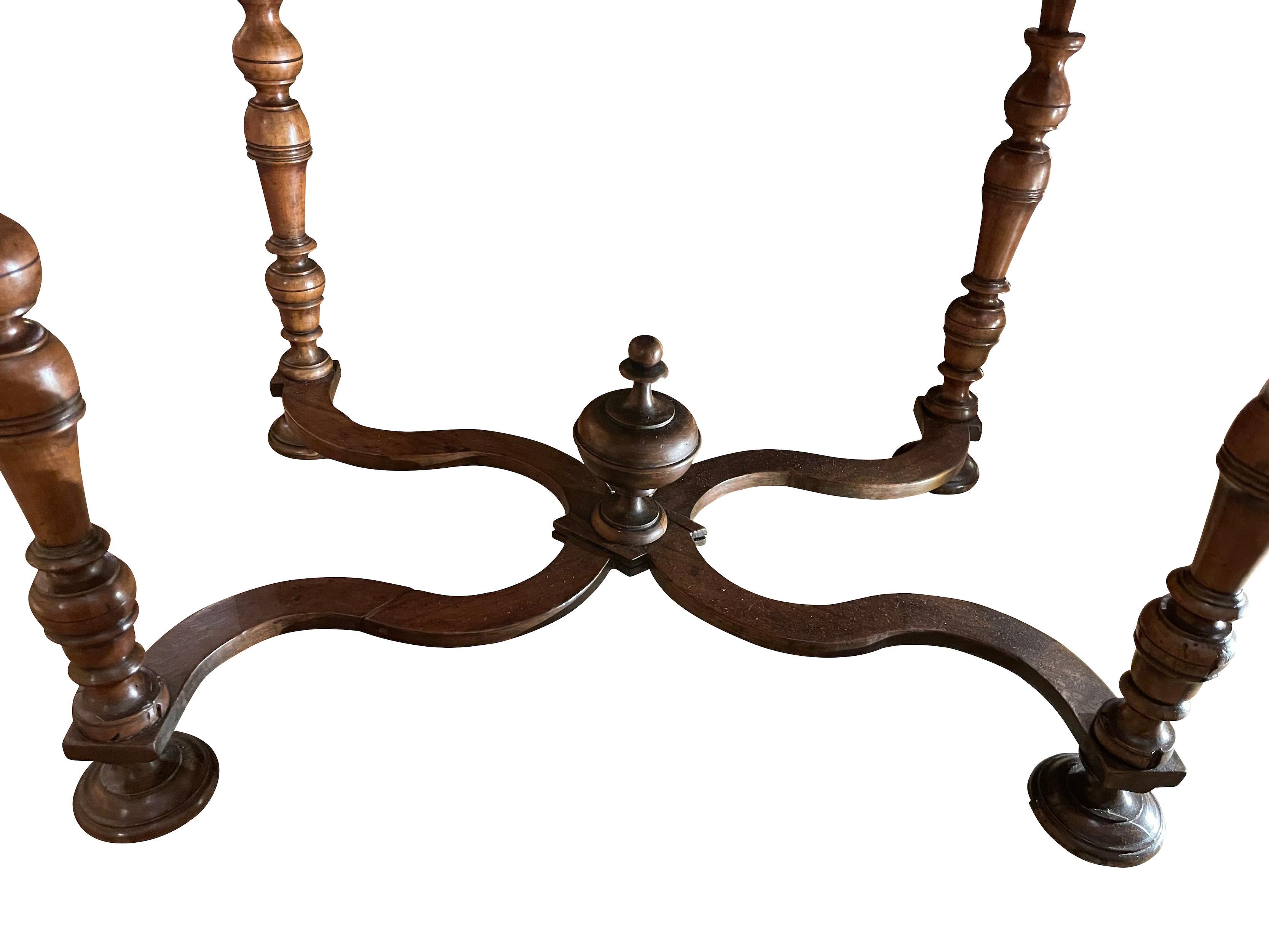 French Walnut Turned Leg Desk Or Side Table, France, 19th Century
