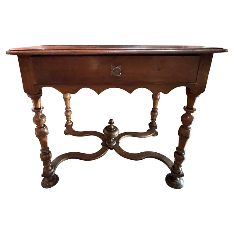 Walnut Turned Leg Desk Or Side Table, France, 19th Century For Sale