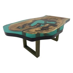 Walnut Turquoise Epoxy Resin Coffee Table - Center Table - Modern Coffee Table
