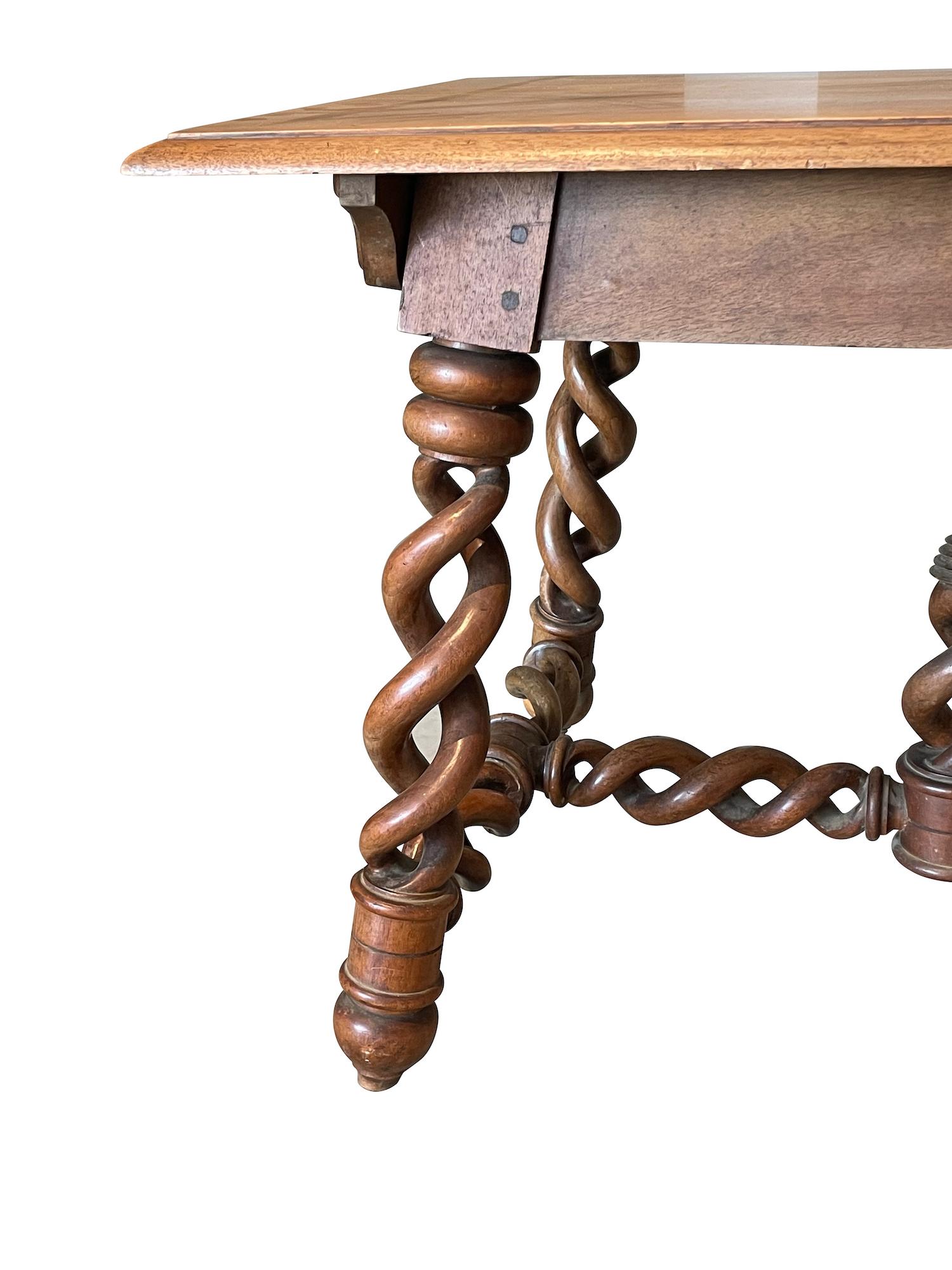 French Walnut Twist Leg Side Table, France, 19th Century For Sale
