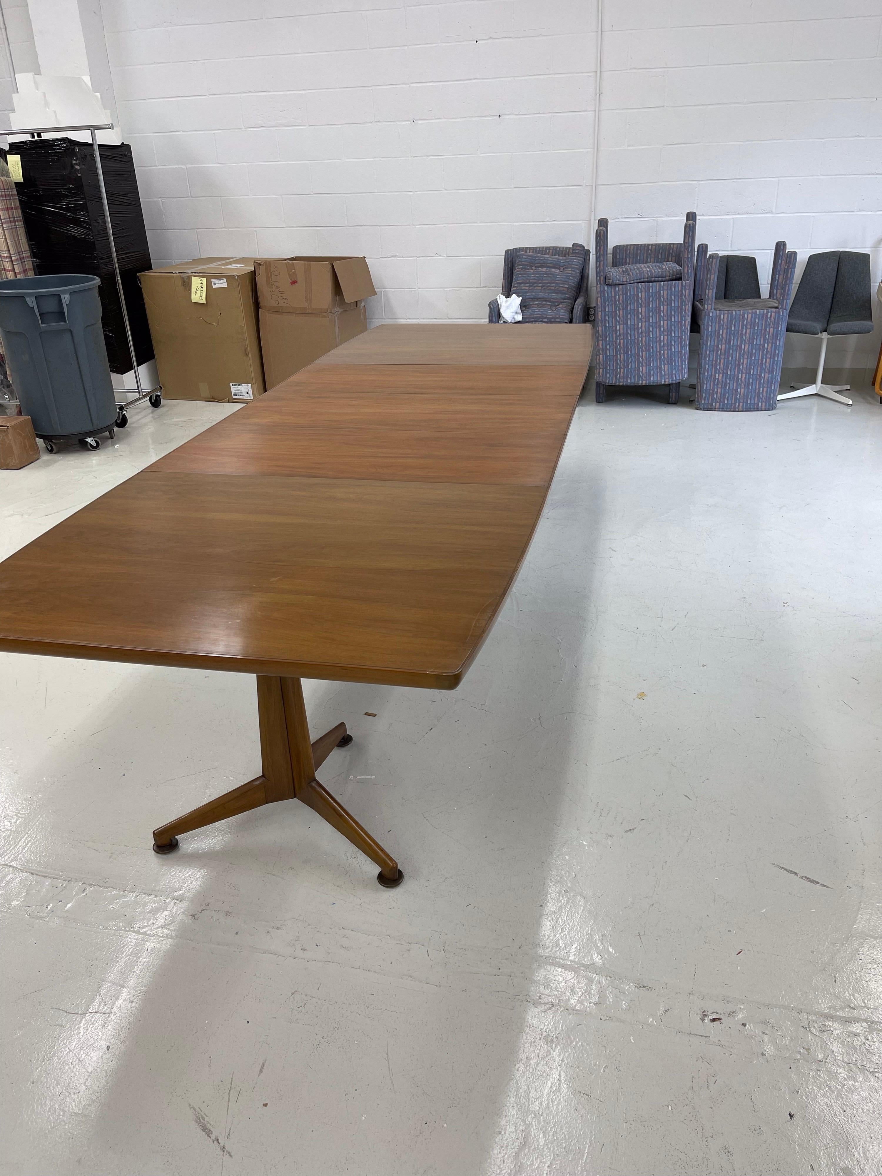 Walnut Two Pedestal Dining Table with 3 Leaves For Sale 7
