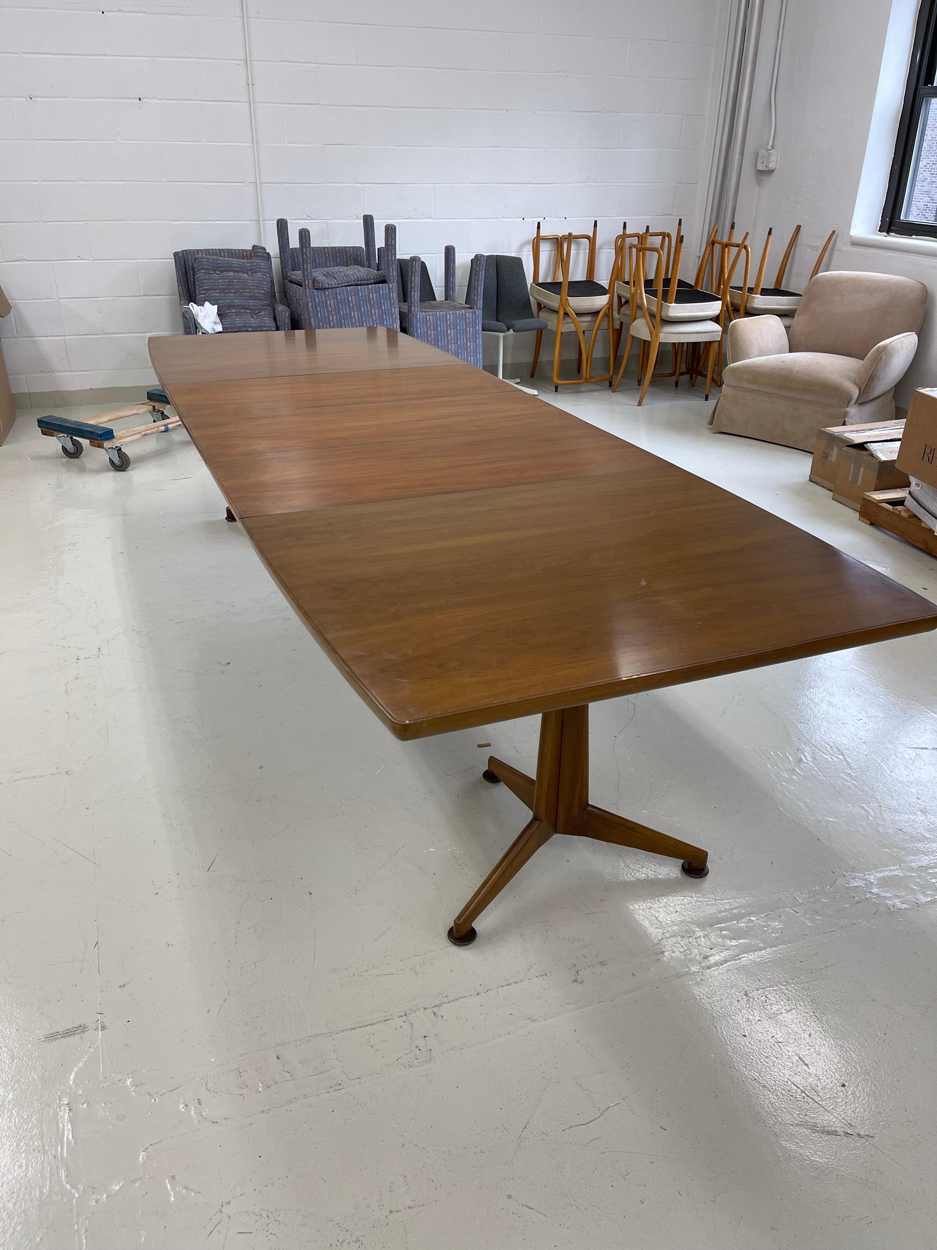 Walnut Two Pedestal Dining Table with 3 Leaves For Sale 8