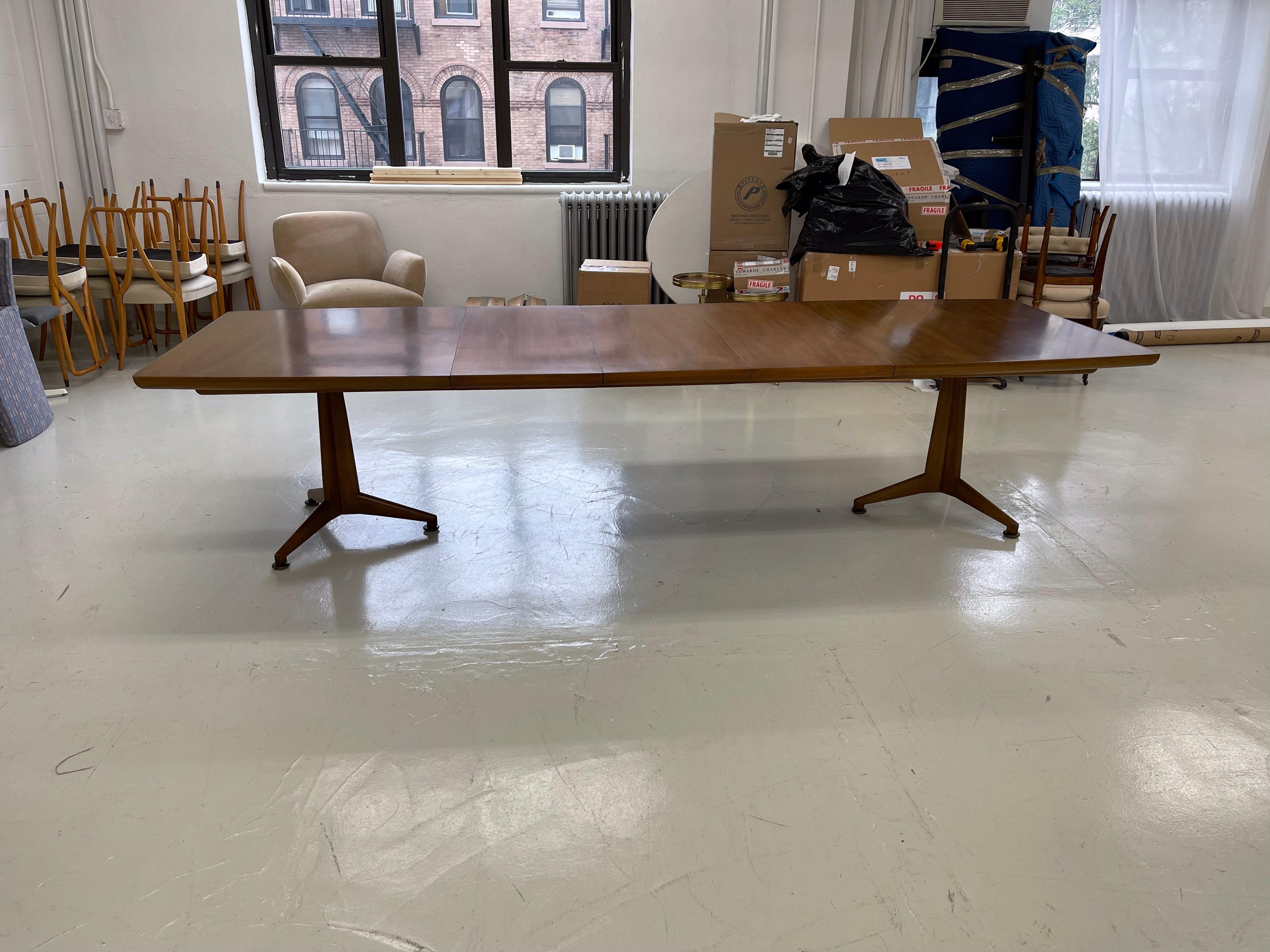 Walnut Two Pedestal Dining Table with 3 Leaves For Sale 9