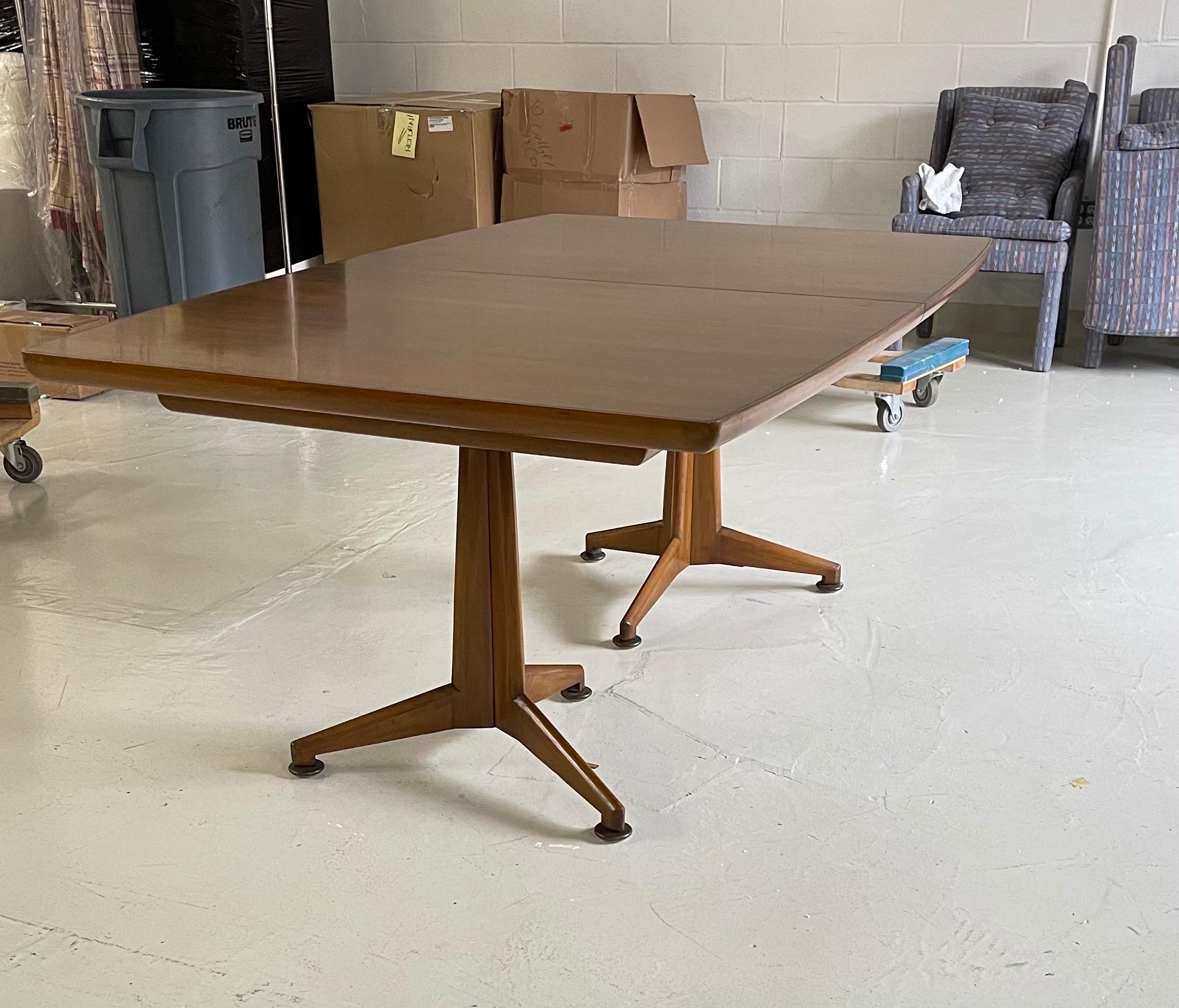 American Walnut Two Pedestal Dining Table with 3 Leaves For Sale