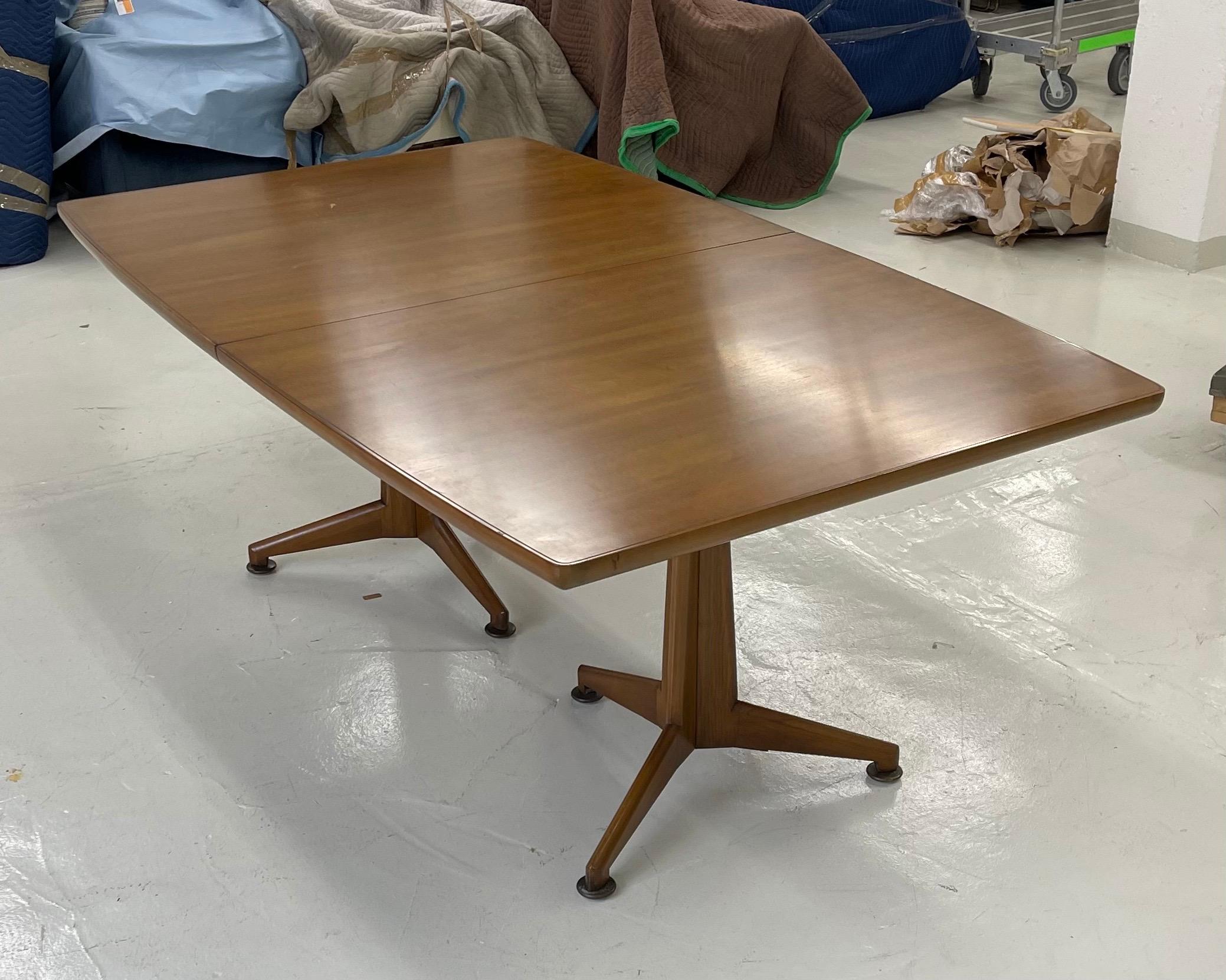 Walnut Two Pedestal Dining Table with 3 Leaves For Sale 1