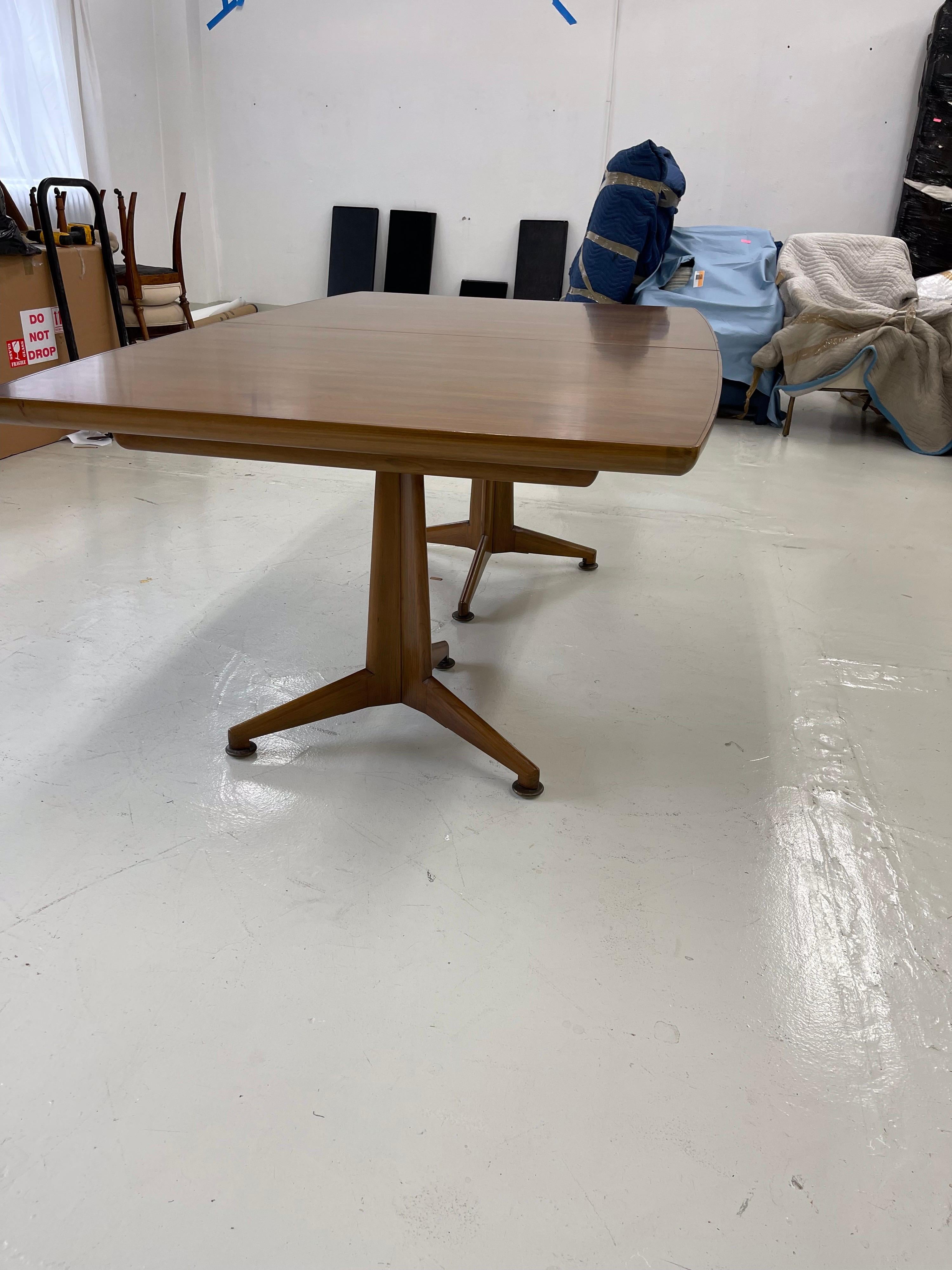 Walnut Two Pedestal Dining Table with 3 Leaves For Sale 2