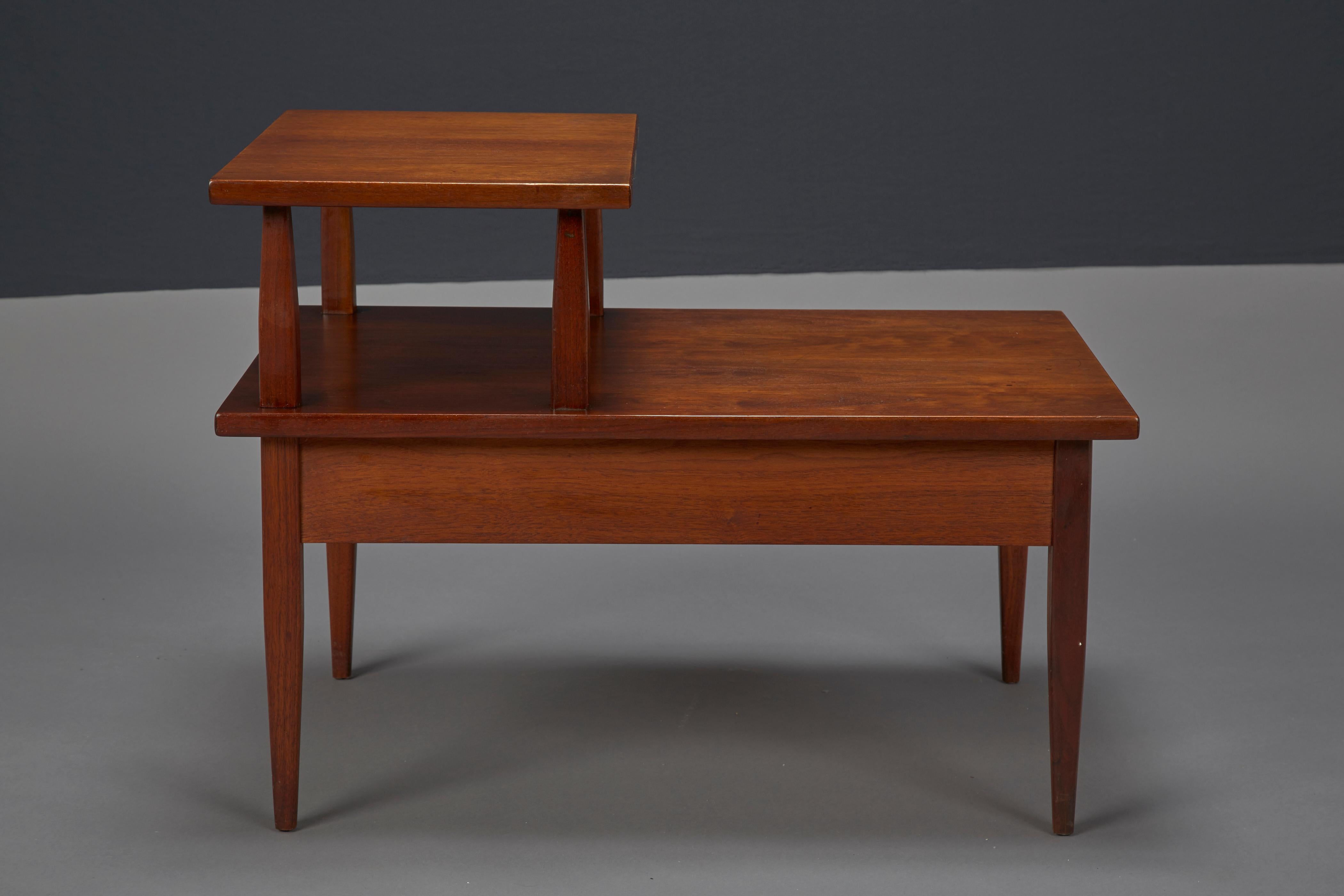 American Walnut Two-Tiered Side Table Attributed to T.H. Robsjohn-Gibbings for Widdicomb