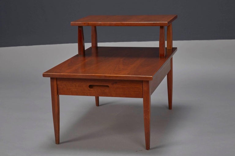 Mid-20th Century Walnut Two-Tiered Side Table Attributed to T.H. Robsjohn-Gibbings for Widdicomb For Sale