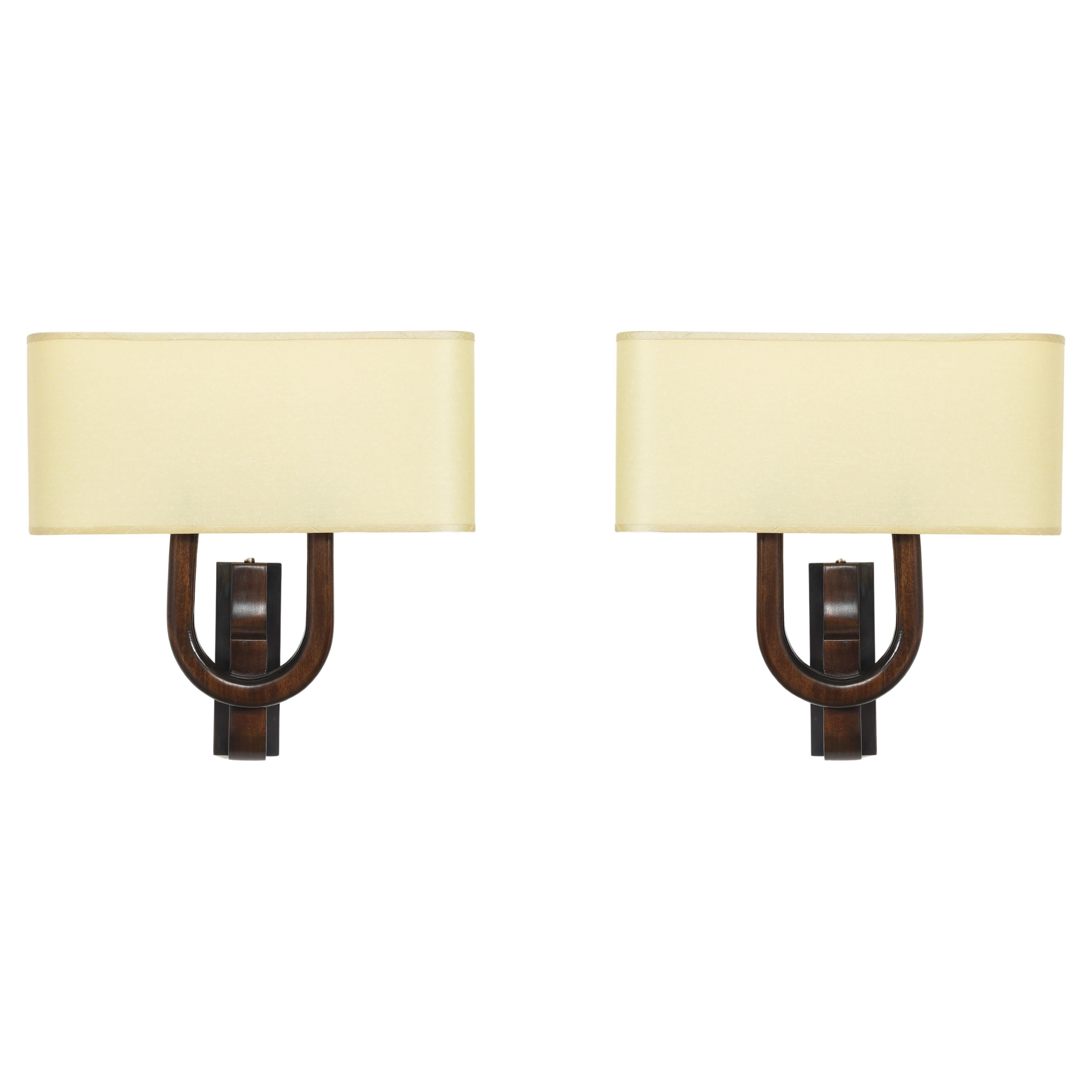 Walnut “U” Sconces, France 1950
s