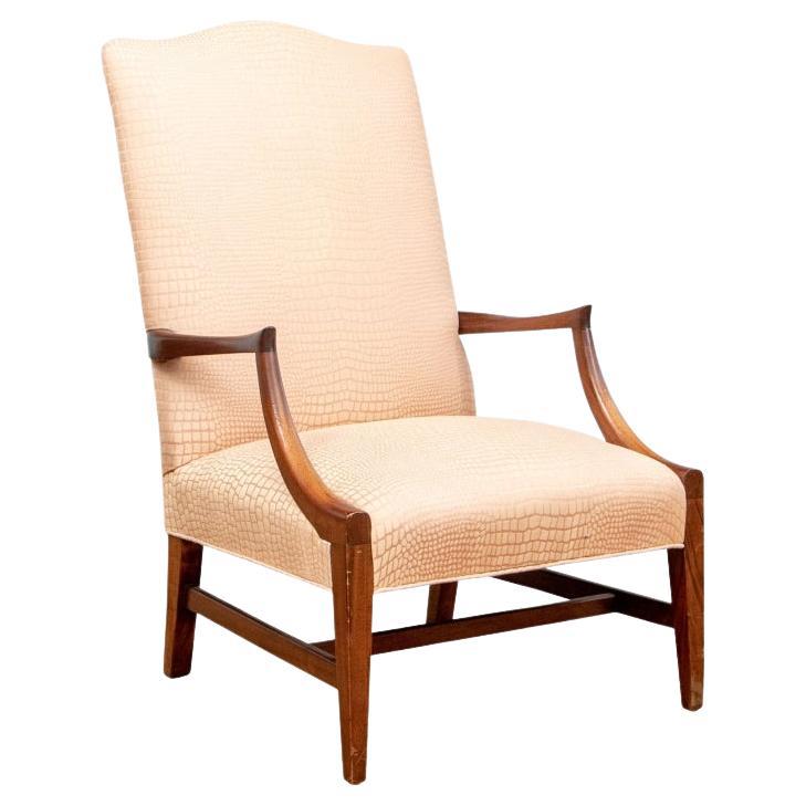Walnut Upholstered Library Chair For Sale