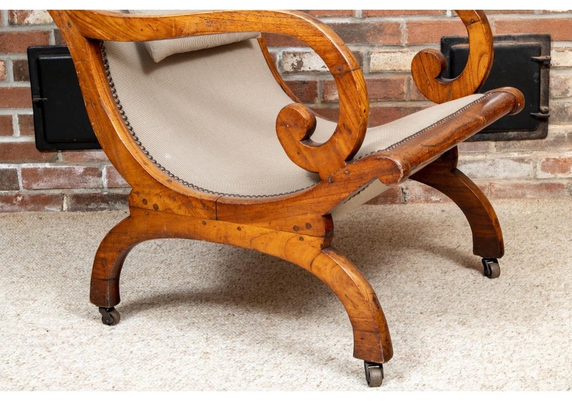 Neoclassical Walnut Upholstered Lolling Chair
