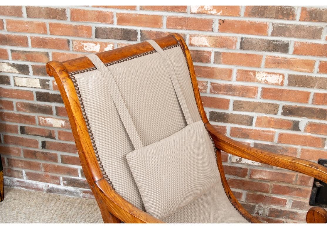 Walnut Upholstered Lolling Chair In Good Condition In Bridgeport, CT