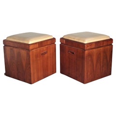 Ottomani a cubo in noce con imbottitura a ribalta per il tavolo da gioco di Lane, 1960