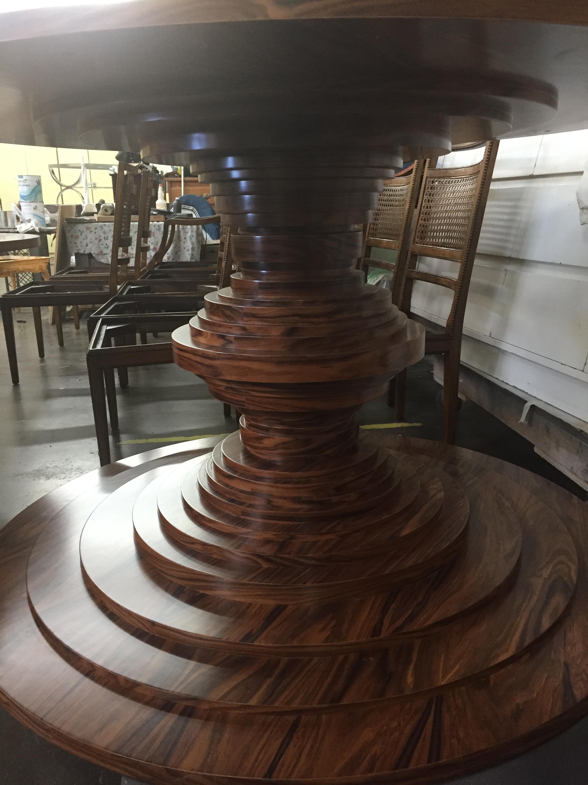 Stained Walnut Dining Table with Stacked Discs For Sale