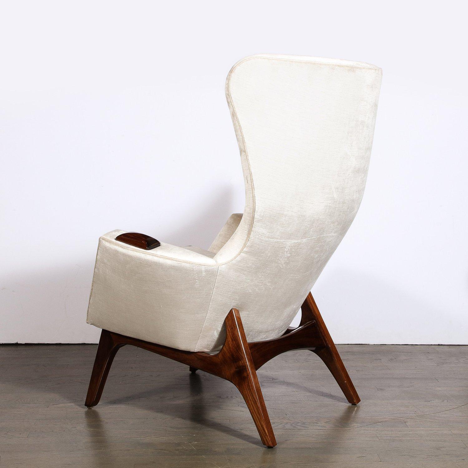 Walnut & Velvet Wing High Button Back Adrian Pearsall Chair For Sale 4