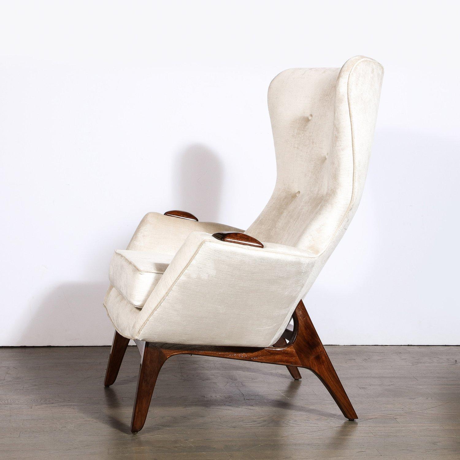 Walnut & Velvet Wing High Button Back Adrian Pearsall Chair For Sale 5