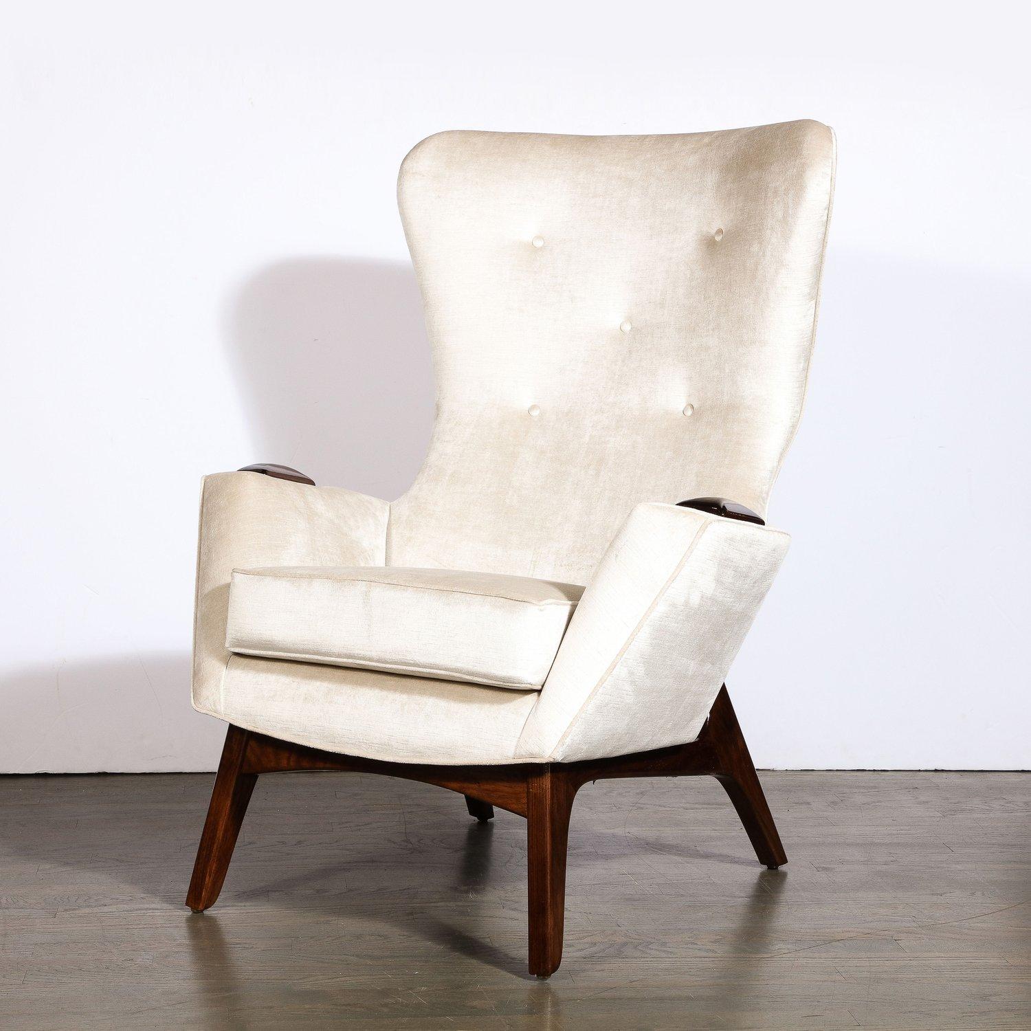 Walnut & Velvet Wing High Button Back Adrian Pearsall Chair For Sale 7