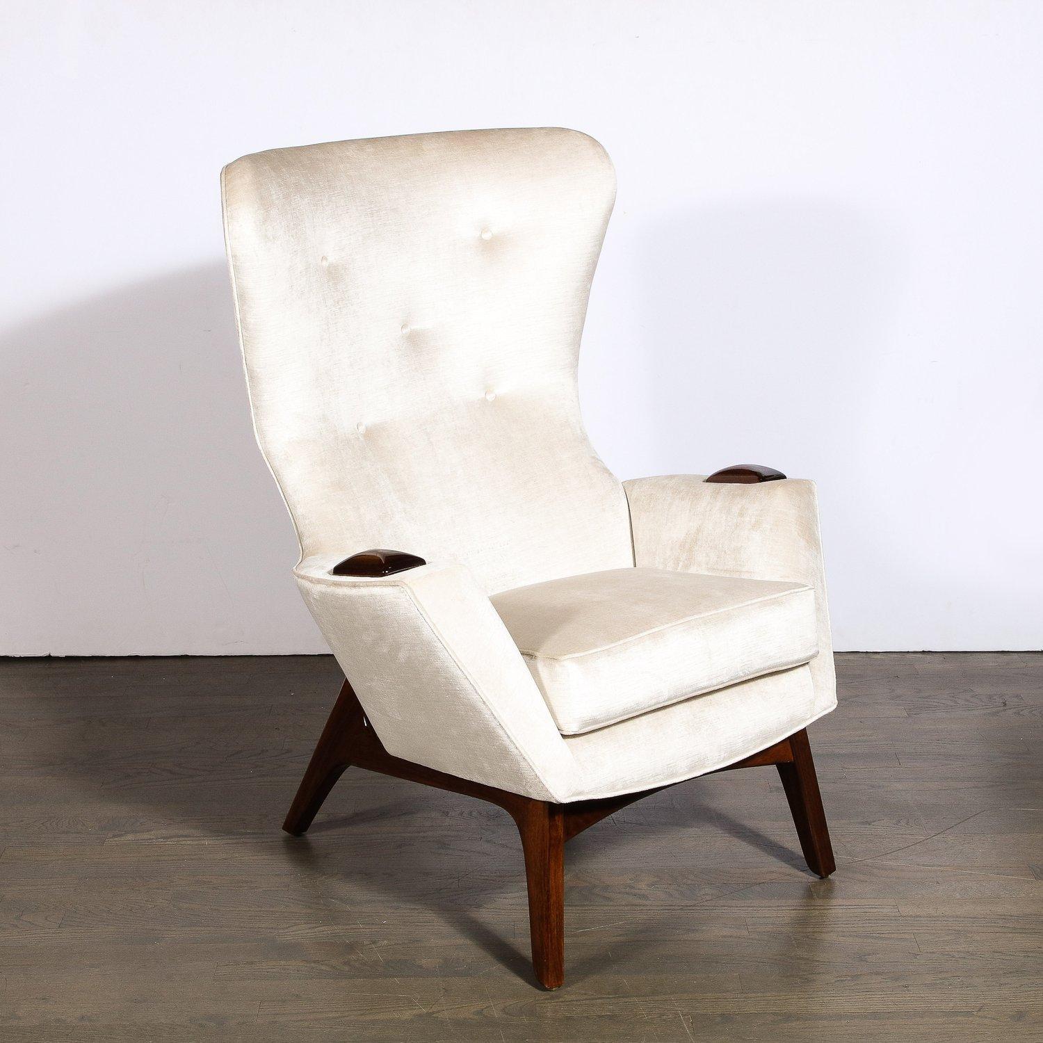 Walnut & Velvet Wing High Button Back Adrian Pearsall Chair For Sale 8