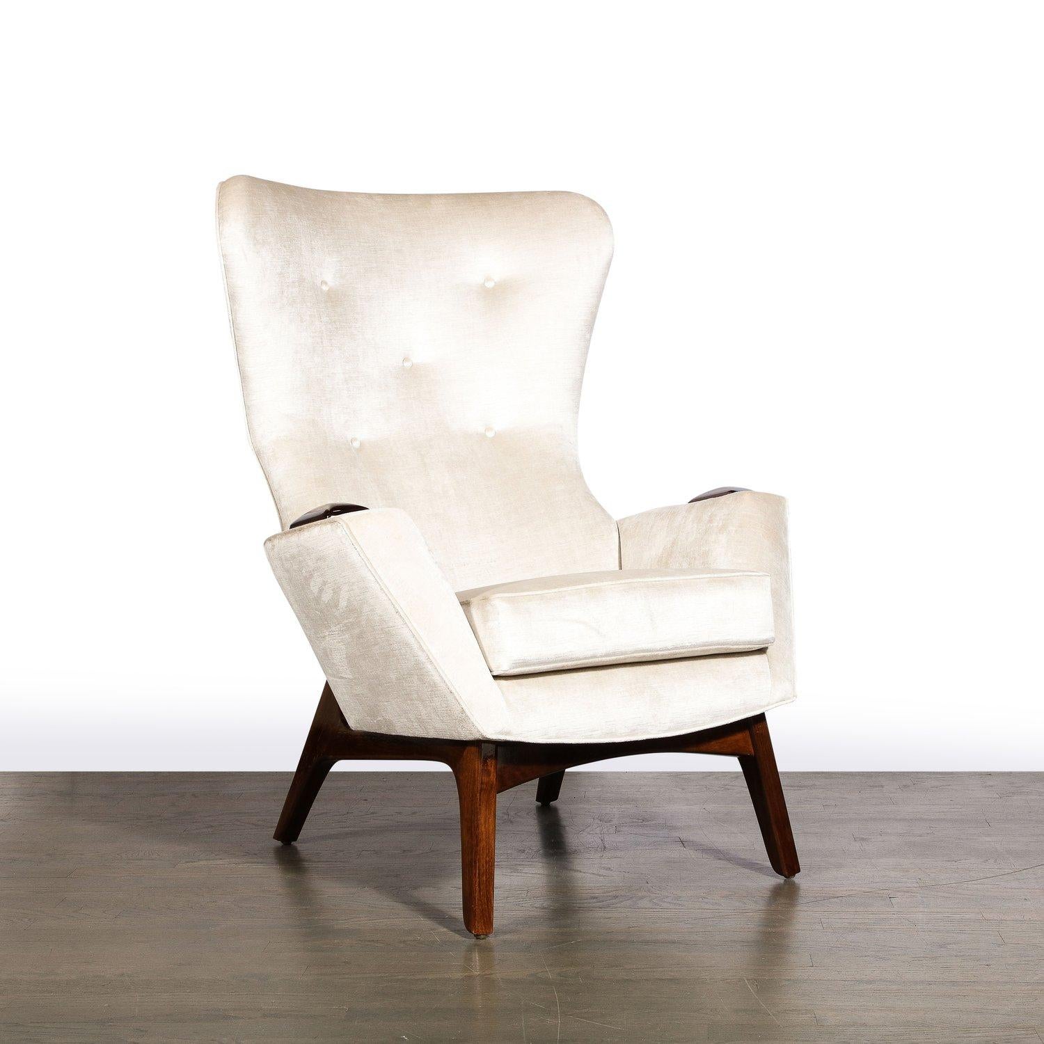 Walnut & Velvet Wing High Button Back Adrian Pearsall Chair In Excellent Condition For Sale In New York, NY
