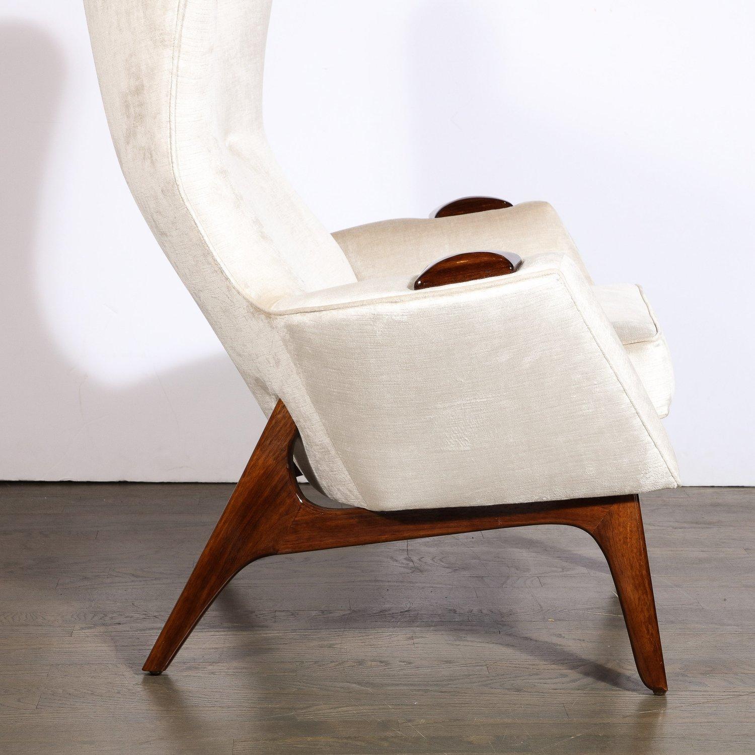Mid-20th Century Walnut & Velvet Wing High Button Back Adrian Pearsall Chair For Sale