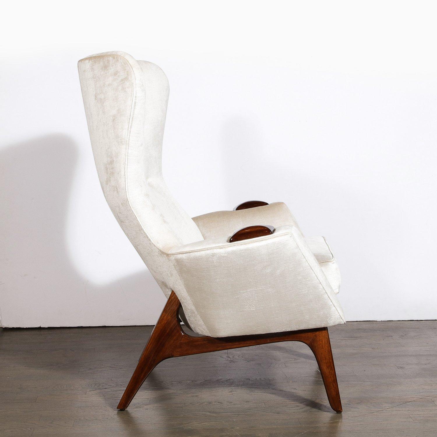 Walnut & Velvet Wing High Button Back Adrian Pearsall Chair For Sale 1