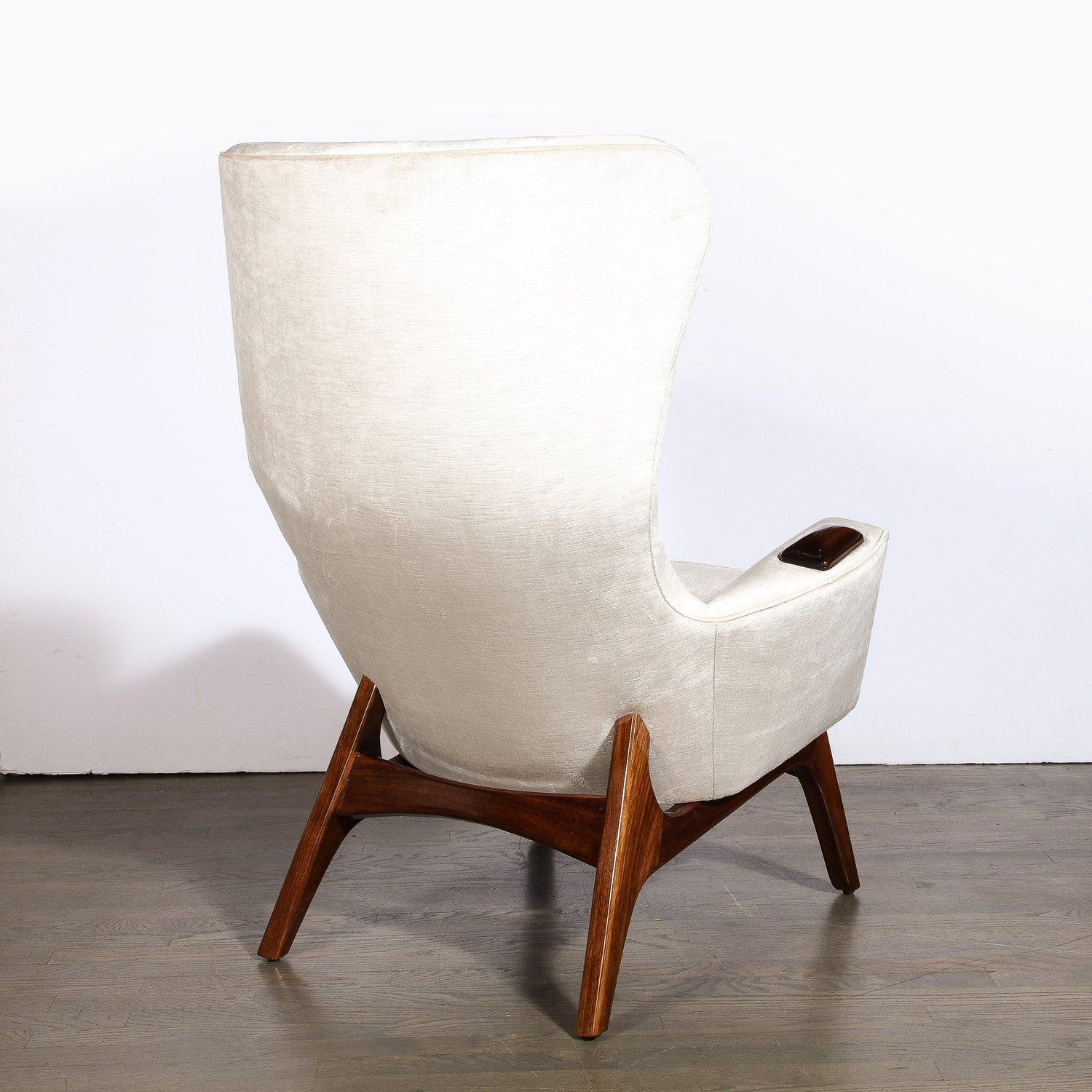 Walnut & Velvet Wing High Button Back Adrian Pearsall Chair For Sale 2