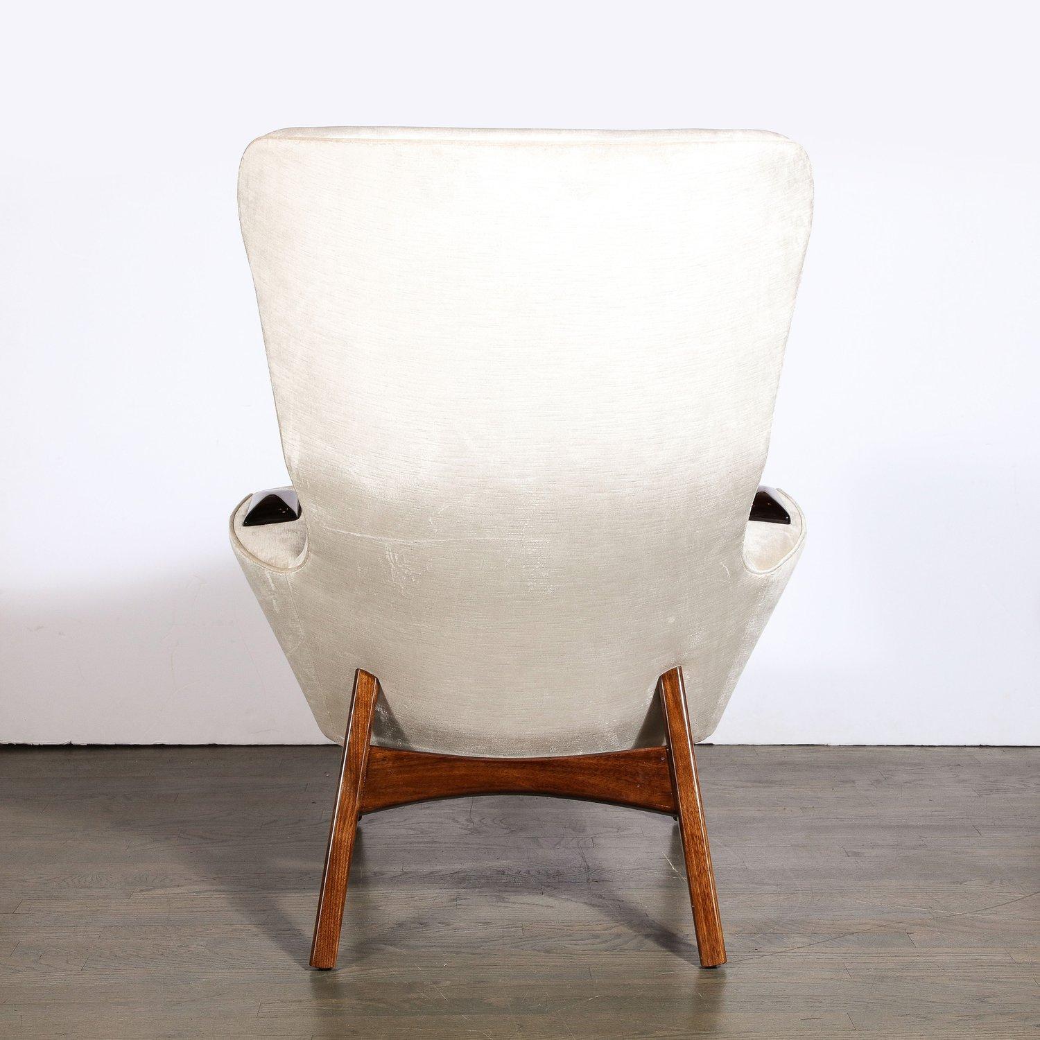 Walnut & Velvet Wing High Button Back Adrian Pearsall Chair For Sale 3