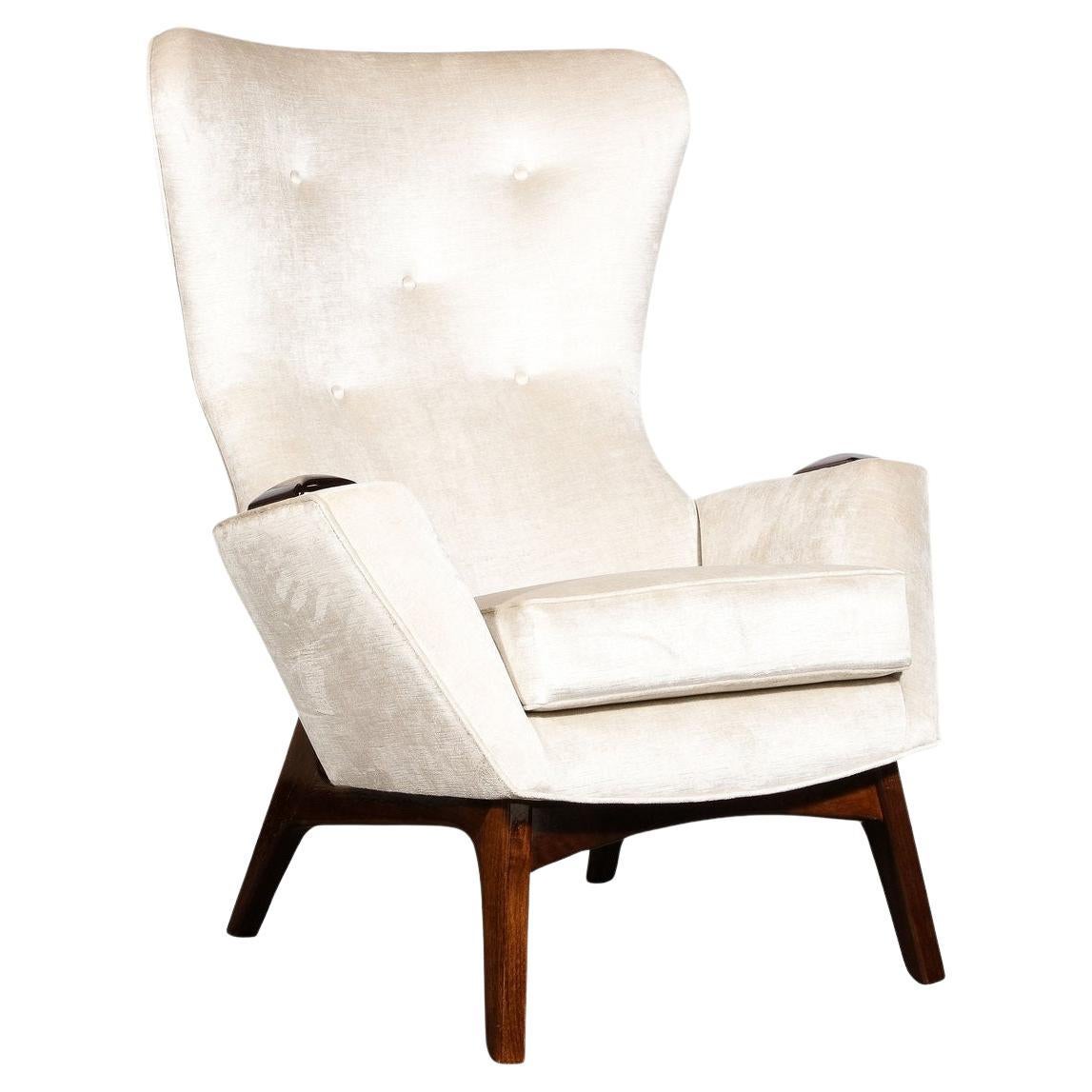 Walnut & Velvet Wing High Button Back Adrian Pearsall Chair For Sale