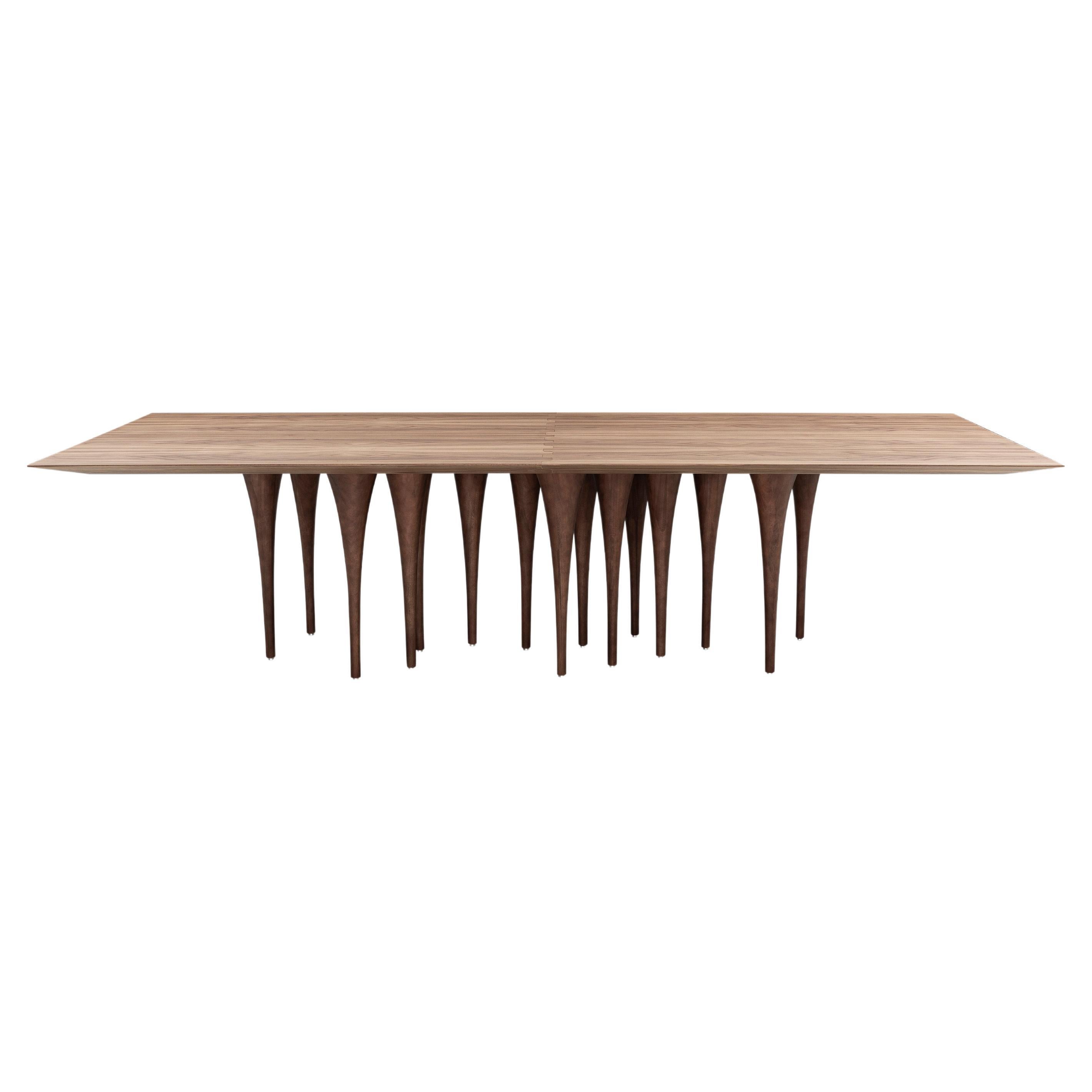 Tavolo da pranzo da 118 pollici in noce impiallacciato con base scultorea a 16 gambe - Collection'S