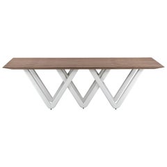 Walnut Veneer Dining Table with White Matte Base and 98-Inch Top, Dablio Line