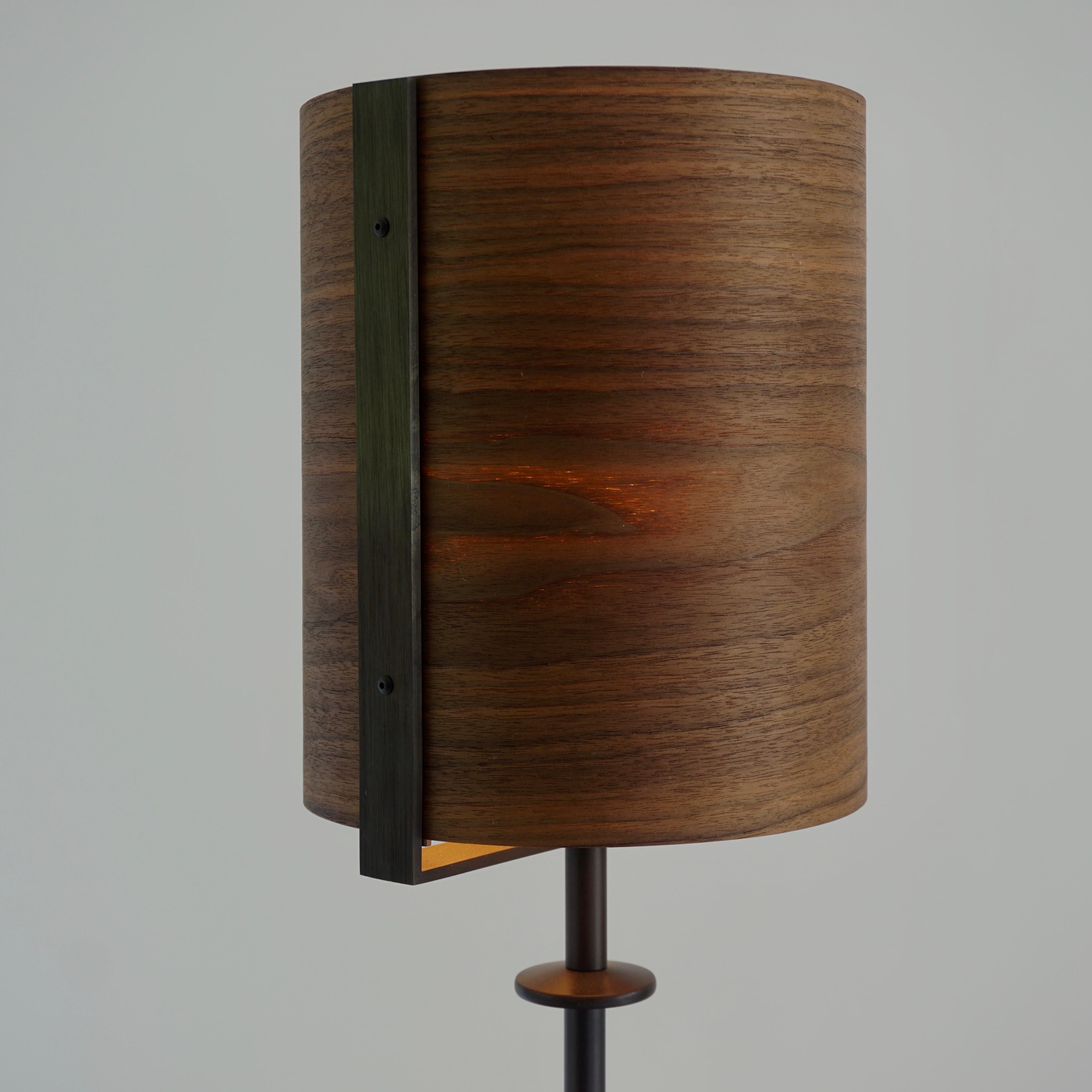 Walnut Veneer Table Lamp #4 with Blackened Bronze Frame In New Condition For Sale In Bangall, NY