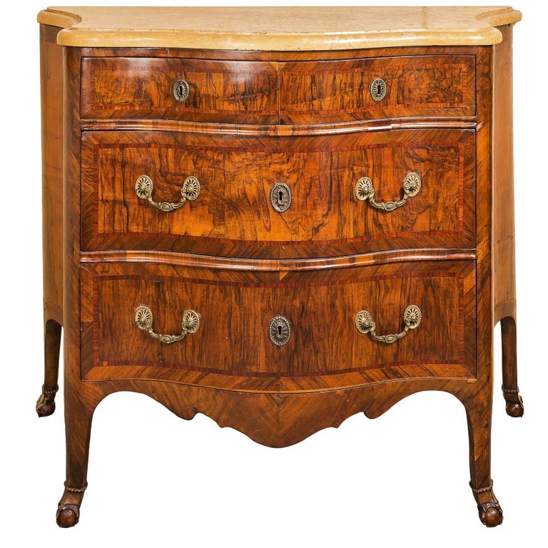 Italian chest of drawers with marble top. Naples, 18th Century. Italy