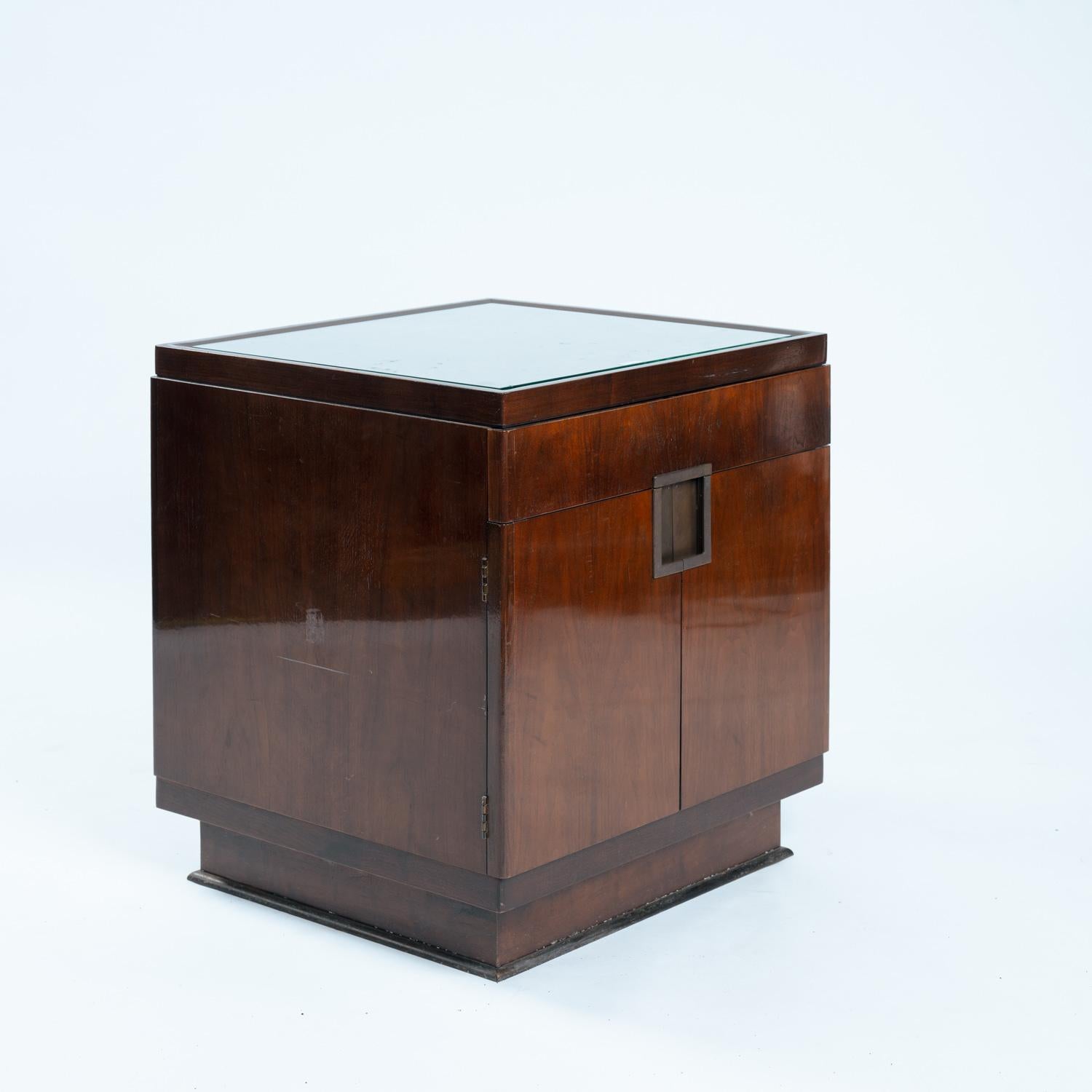 Art deco style Baker Walnut Veneered Night Stands, Copper and Cut Glass ...