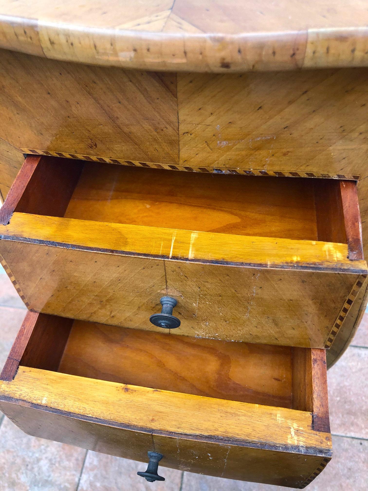 Walnut Veneered Nightstand, Inlaid 1970s Reproduction, with Three Drawers 1