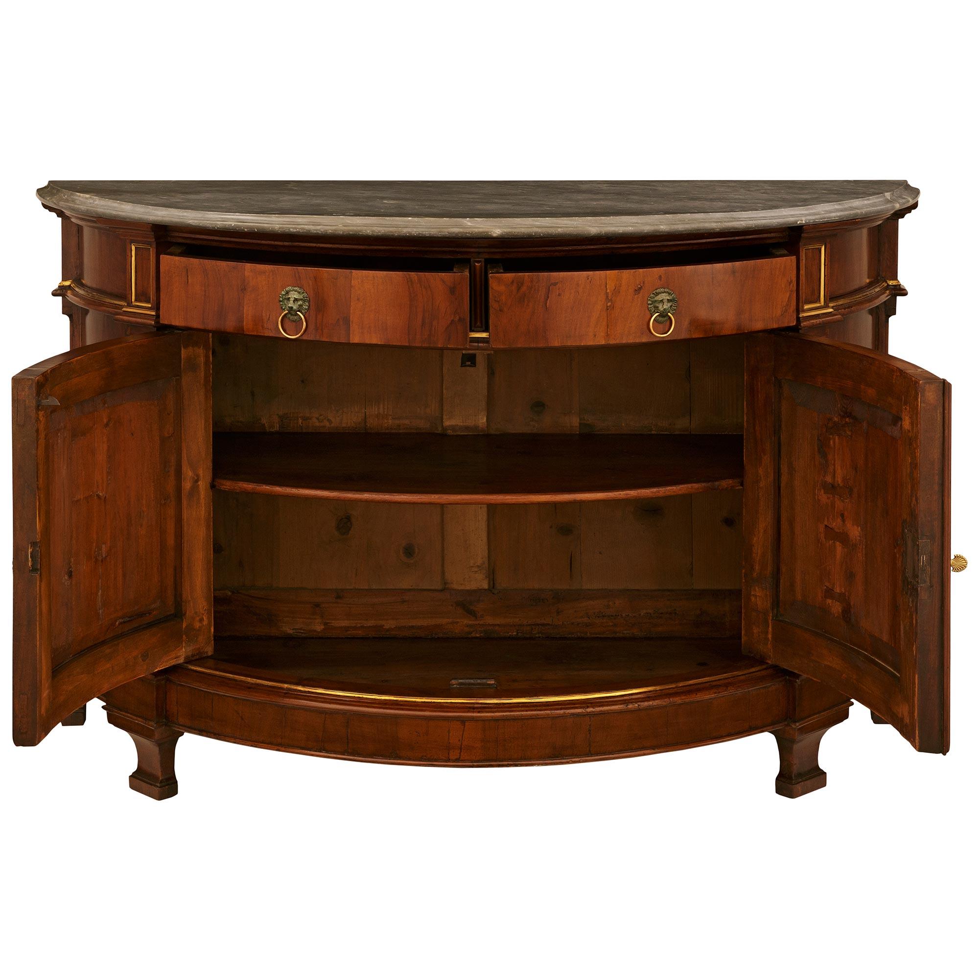 Neoclassical Walnut, Verdigris Bronze, Giltwood and and Gris St. Anne marble cabinet For Sale