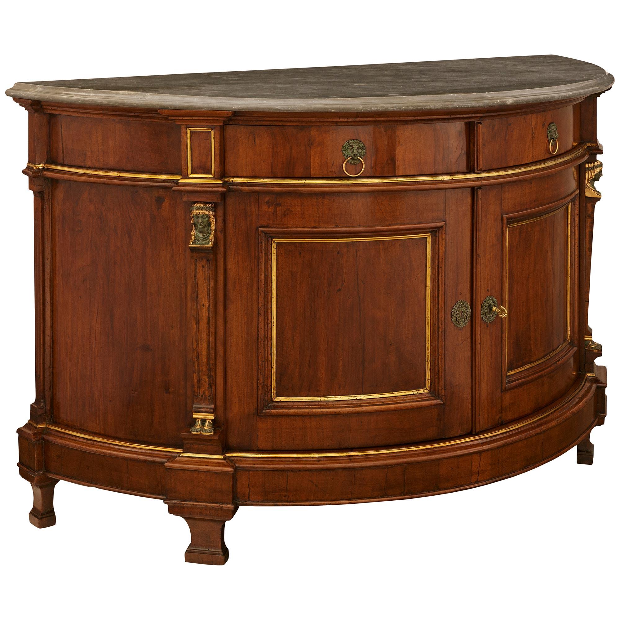 Italian Walnut, Verdigris Bronze, Giltwood and and Gris St. Anne marble cabinet For Sale
