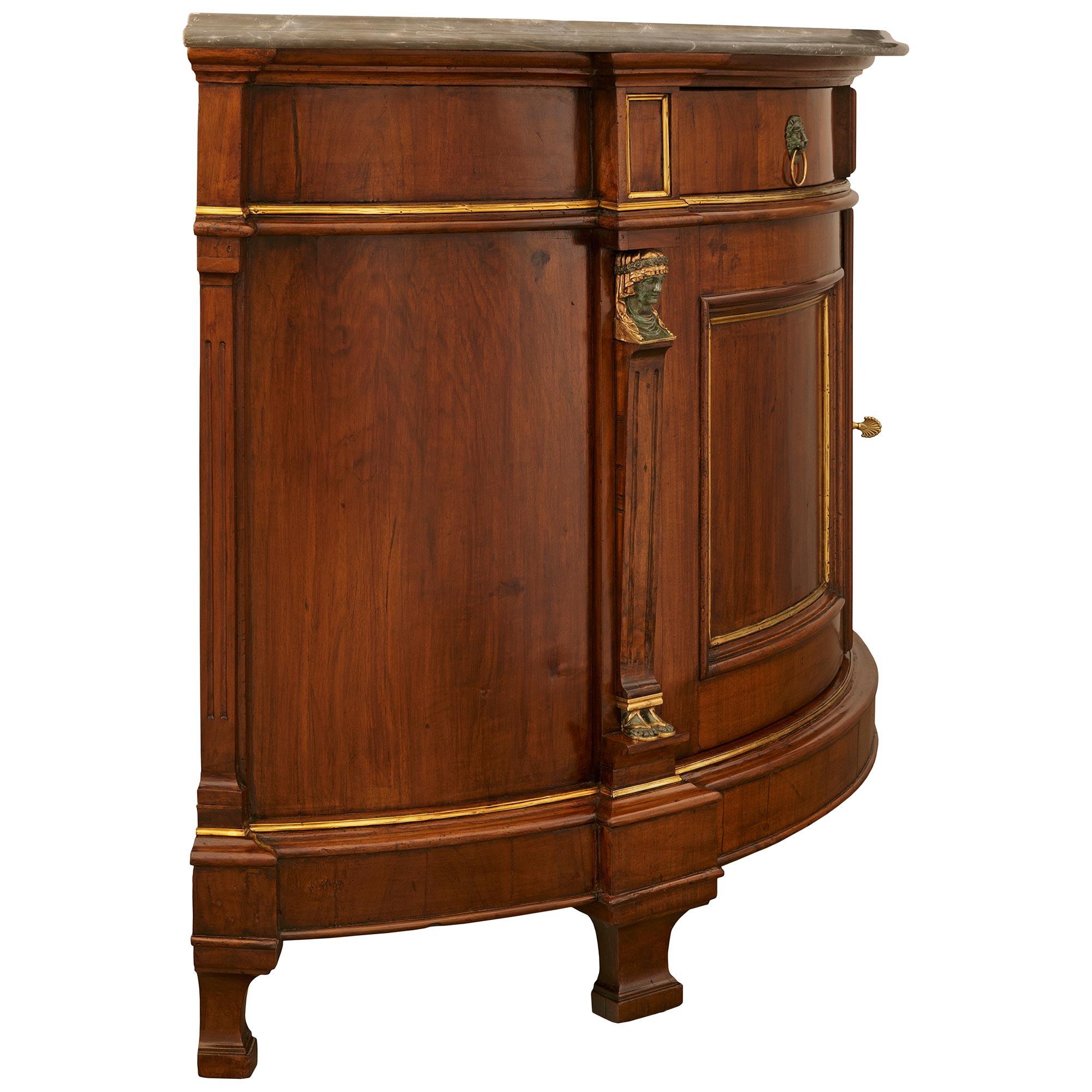 Walnut, Verdigris Bronze, Giltwood and and Gris St. Anne marble cabinet In Good Condition For Sale In West Palm Beach, FL