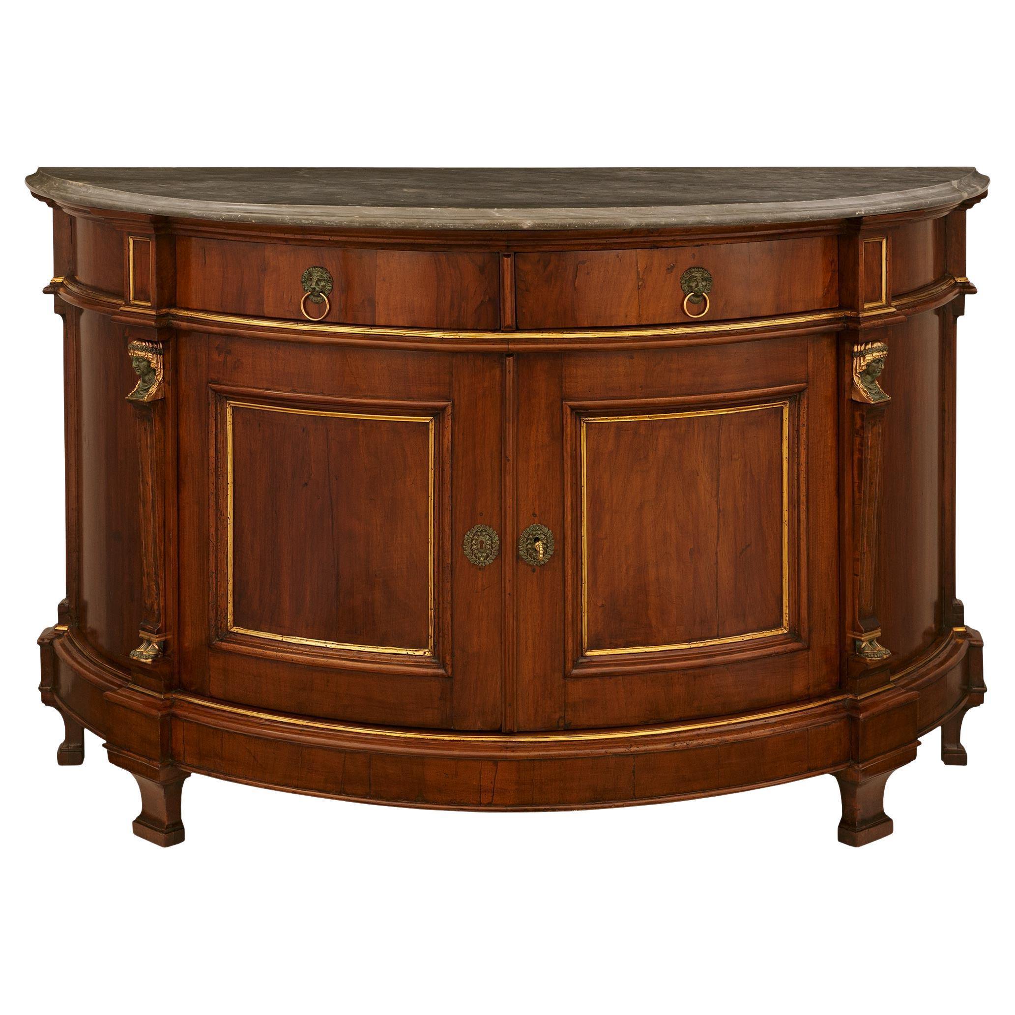 Walnut, Verdigris Bronze, Giltwood and and Gris St. Anne marble cabinet For Sale