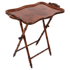 Walnut Victorian Folding Serving Table with Tray, 1890s