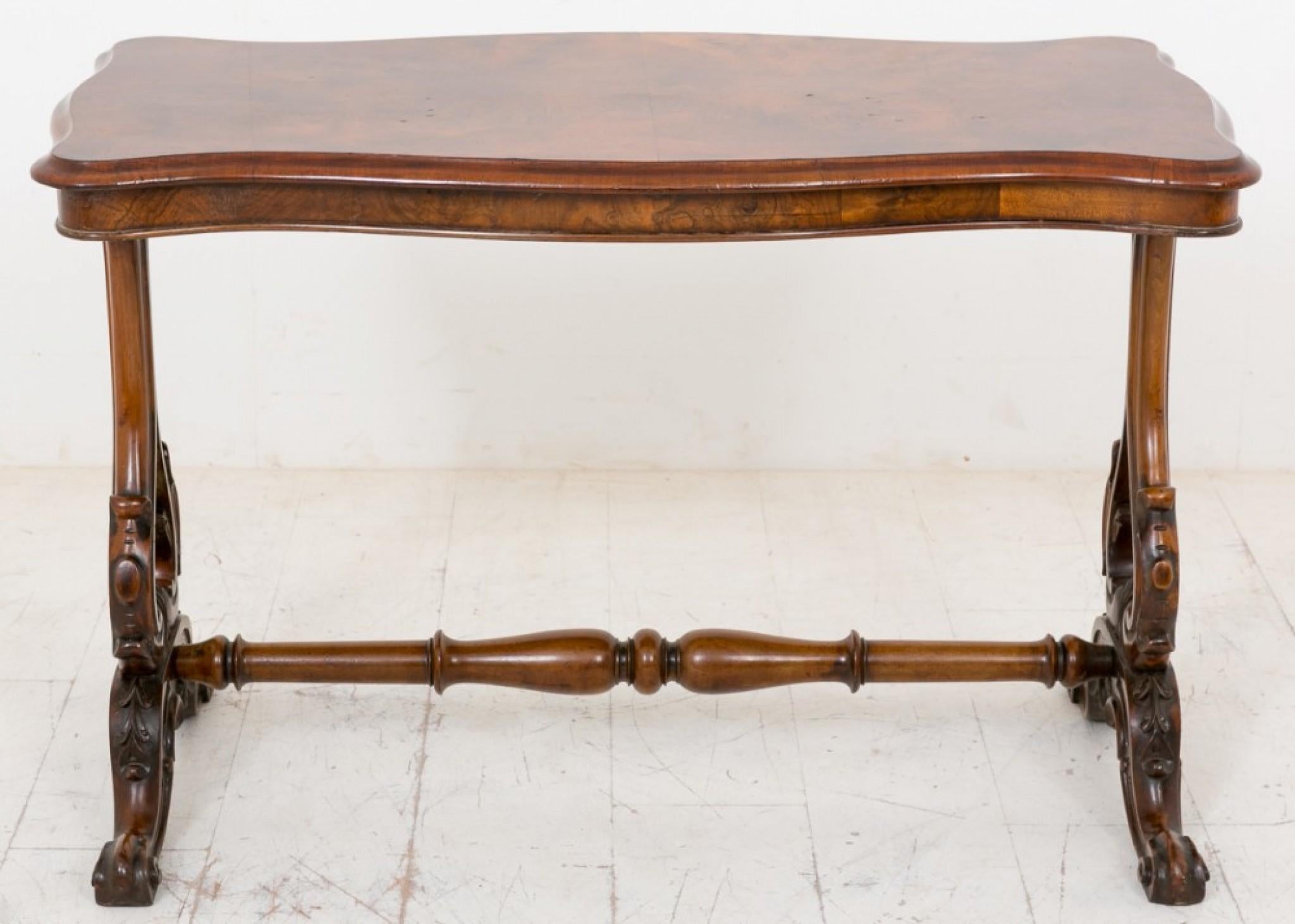 Mid-19th Century Walnut Victorian Stretcher Table Serpentine Side