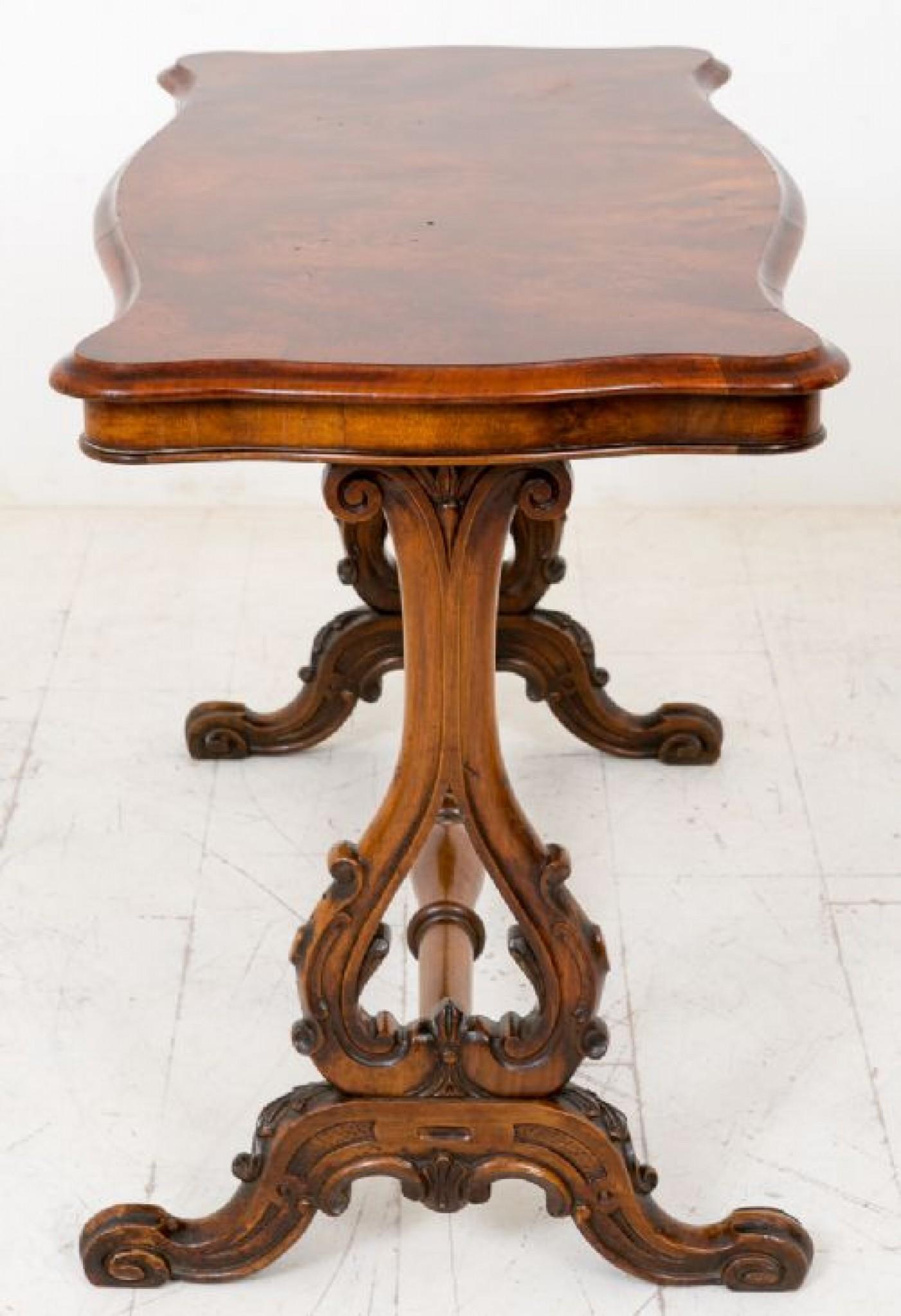 Walnut Victorian Stretcher Table Serpentine Side 1