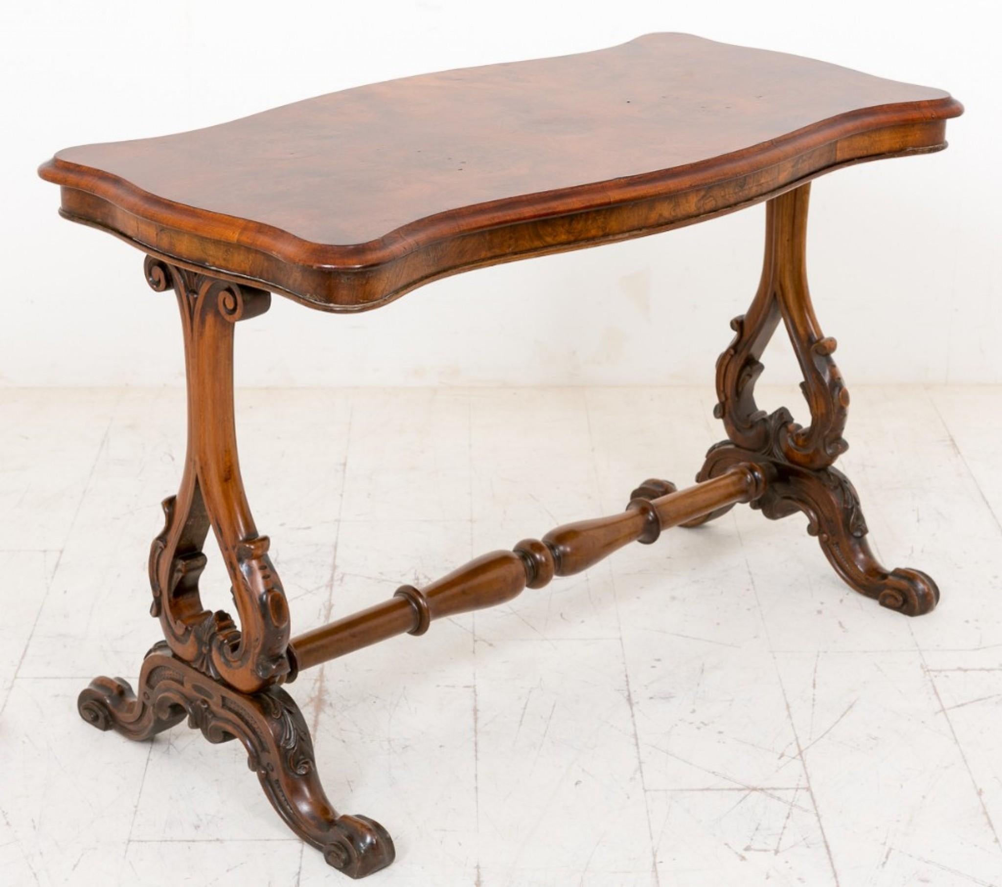 Walnut Victorian Stretcher Table Serpentine Side 2