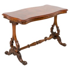 Walnut Victorian Stretcher Table Serpentine Side