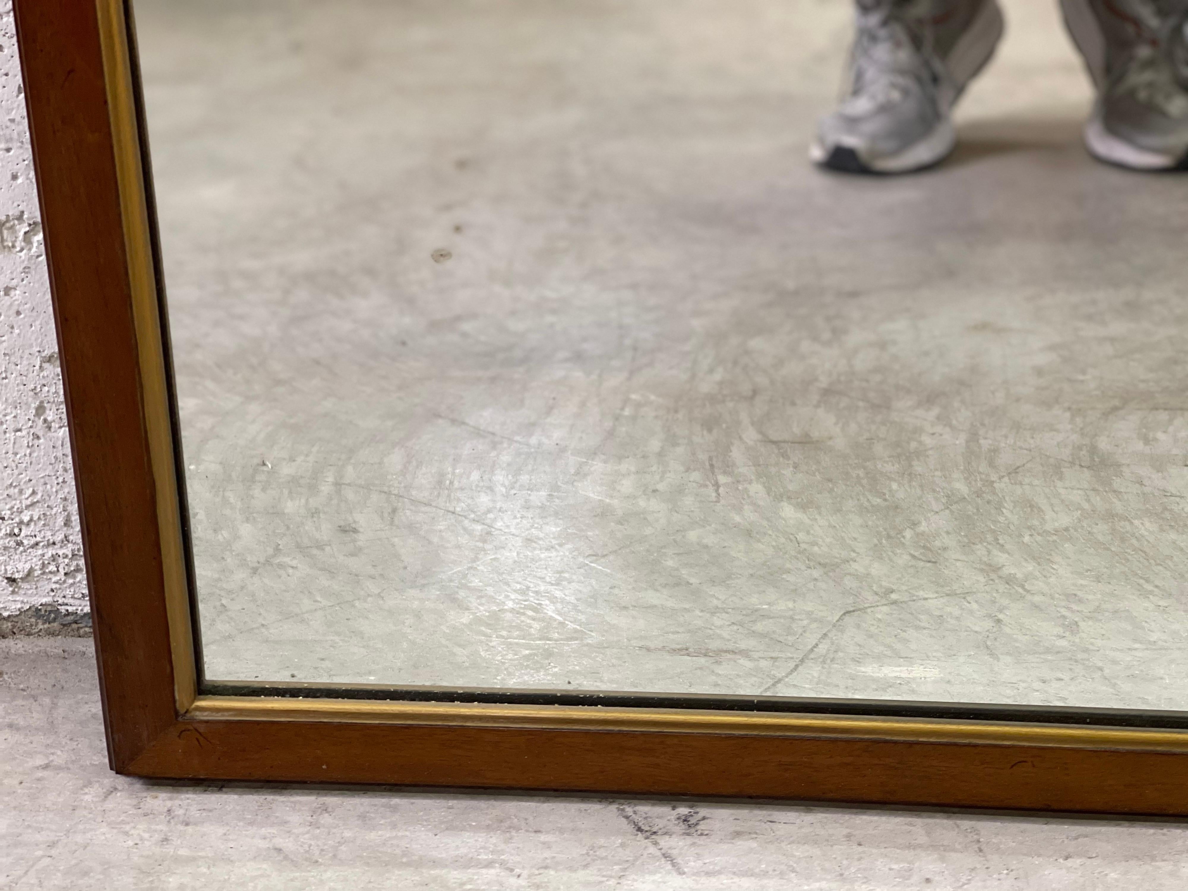 Mid-Century Modern Walnut Wall Mirror with Brass Rings