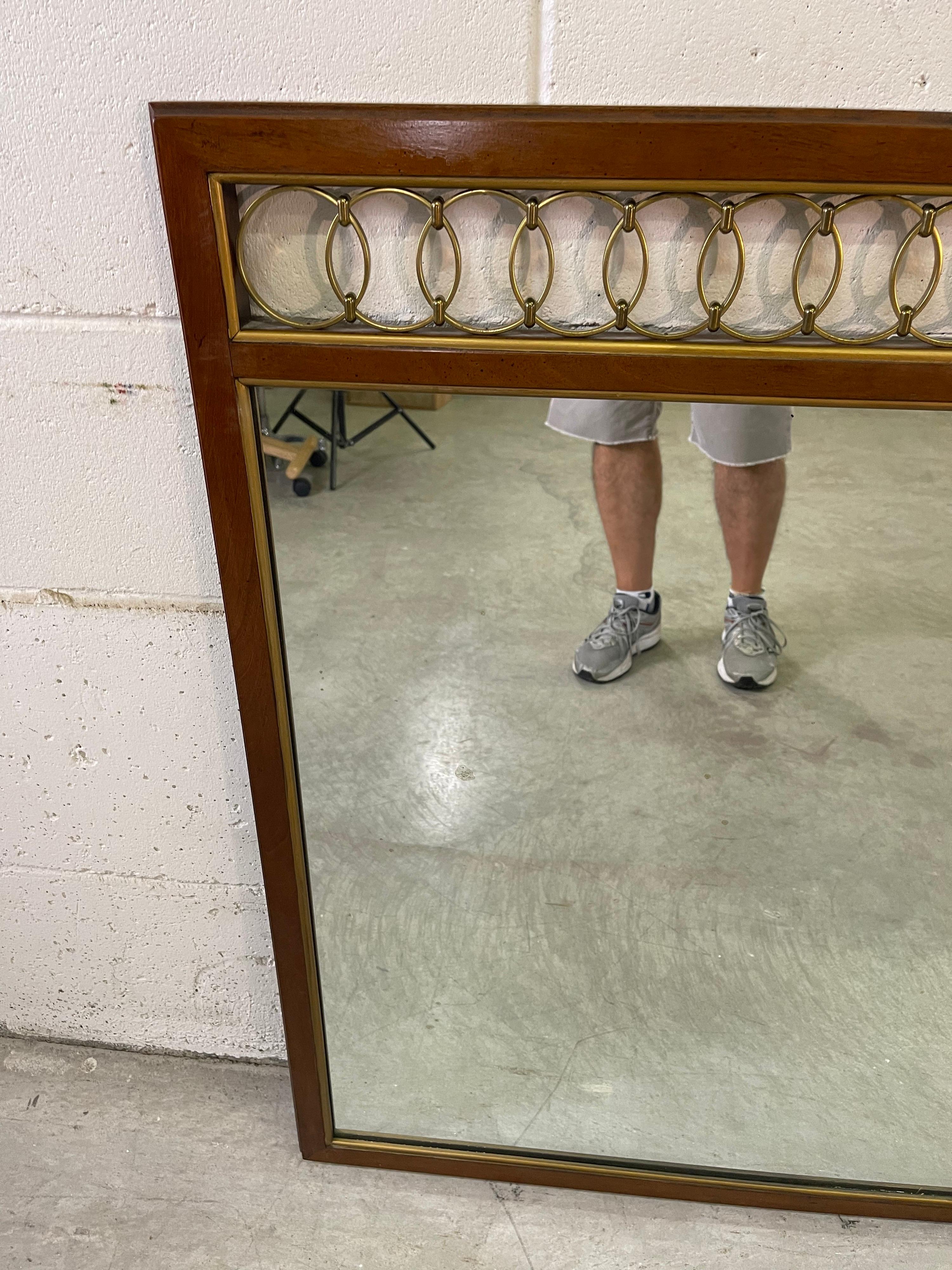 American Walnut Wall Mirror with Brass Rings