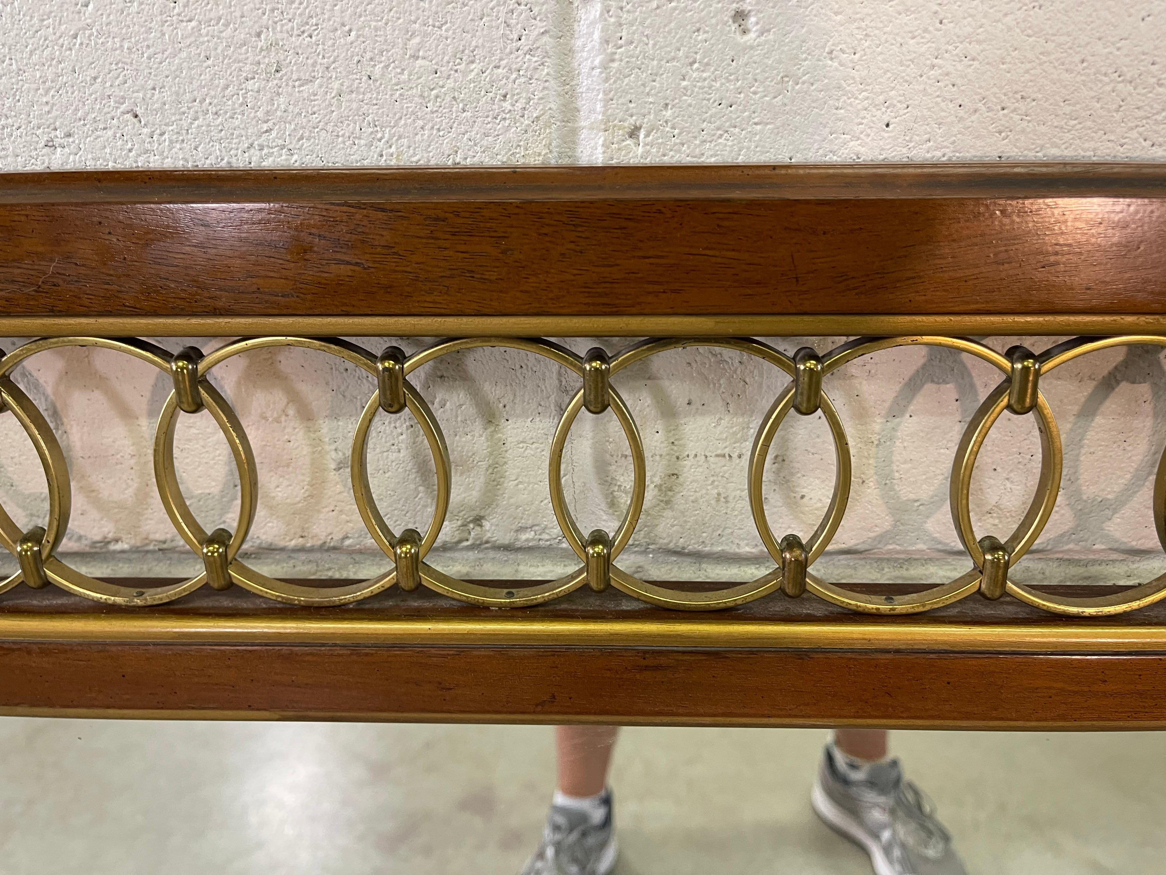 20th Century Walnut Wall Mirror with Brass Rings
