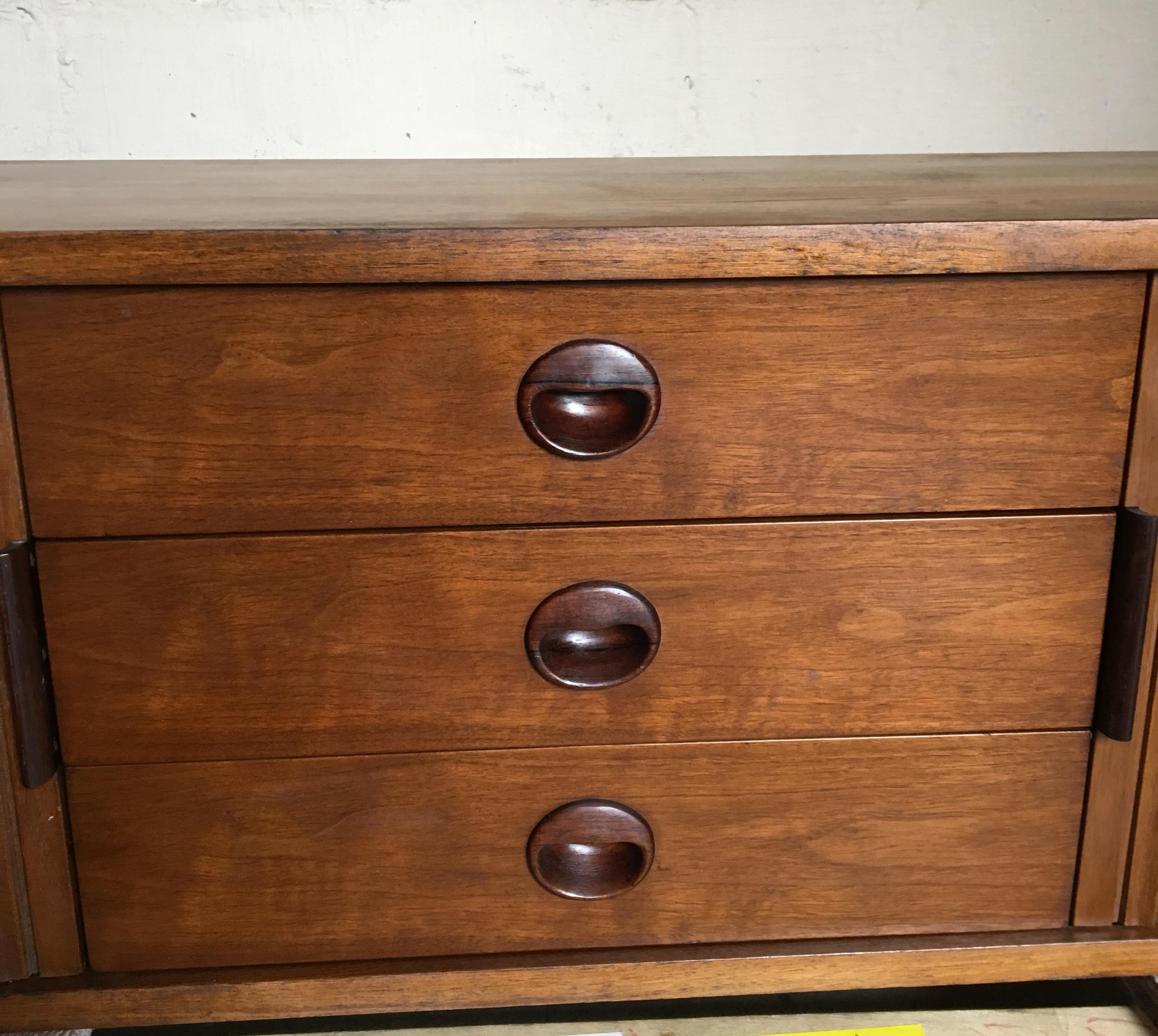 Walnut Wall Mount Credenza with Tambour Doors by Edward Wormley for Dunbar For Sale 1