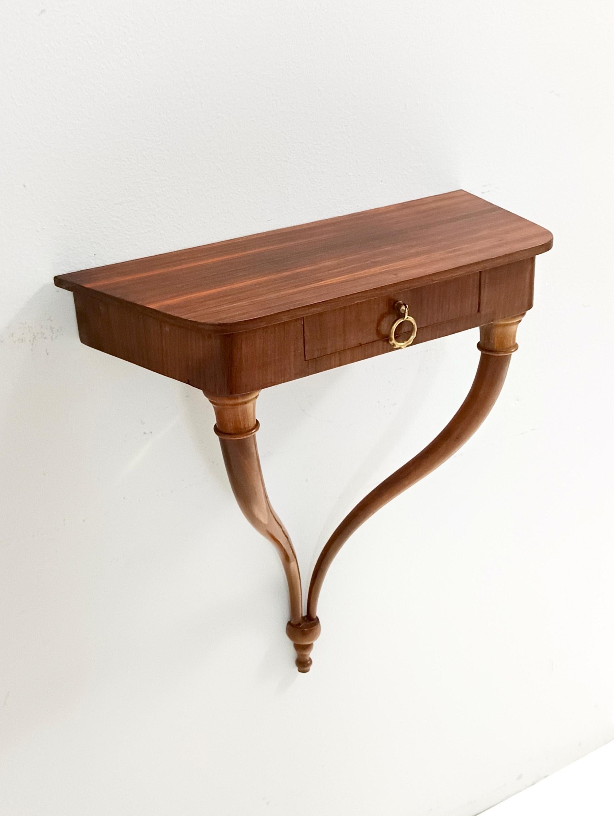 Italian Walnut Wall-Mounted Console Table / Nightstand attr. to Guglielmo Ulrich, Italy For Sale