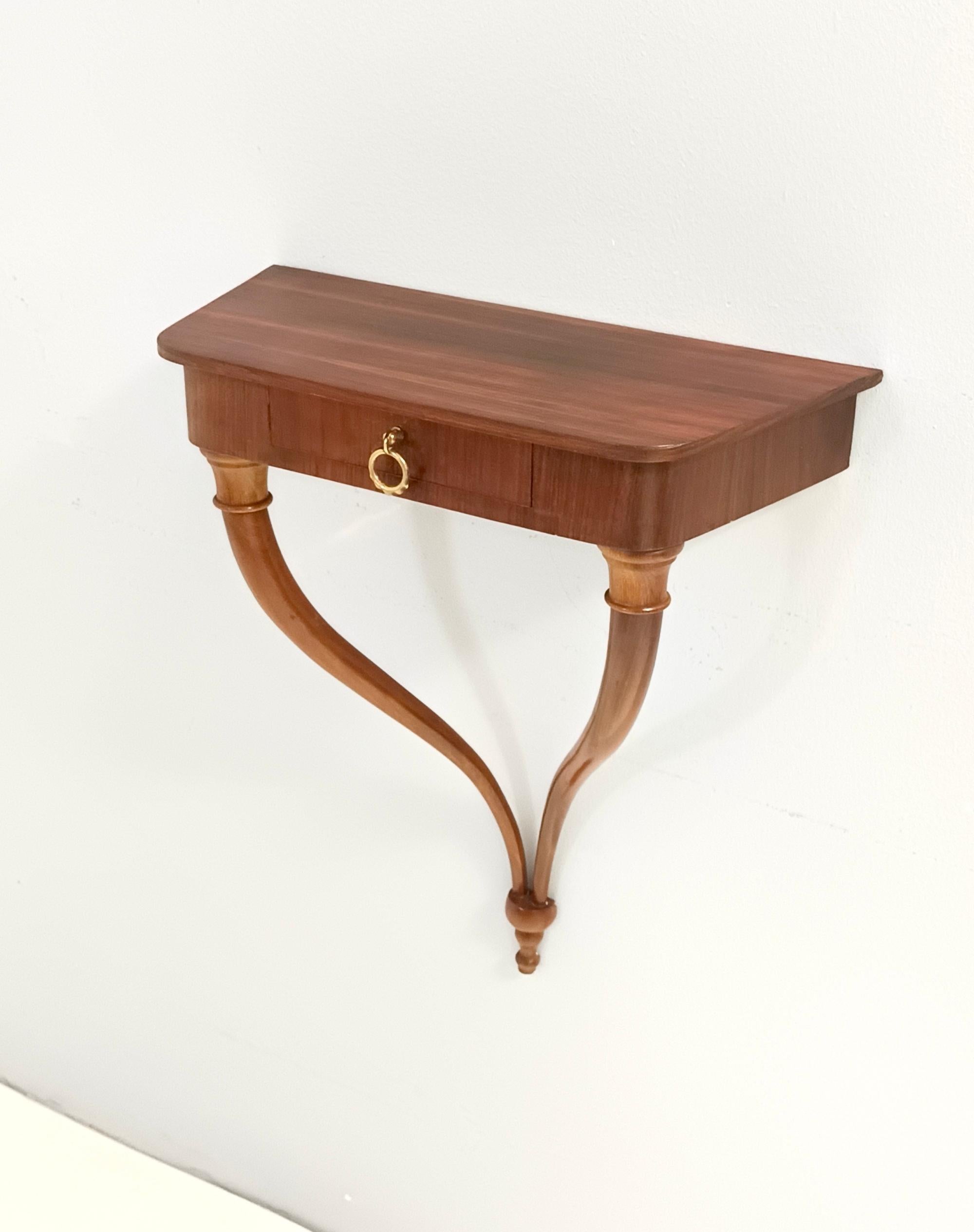 Walnut Wall-Mounted Console Table / Nightstand attr. to Guglielmo Ulrich, Italy In Excellent Condition For Sale In Bresso, Lombardy