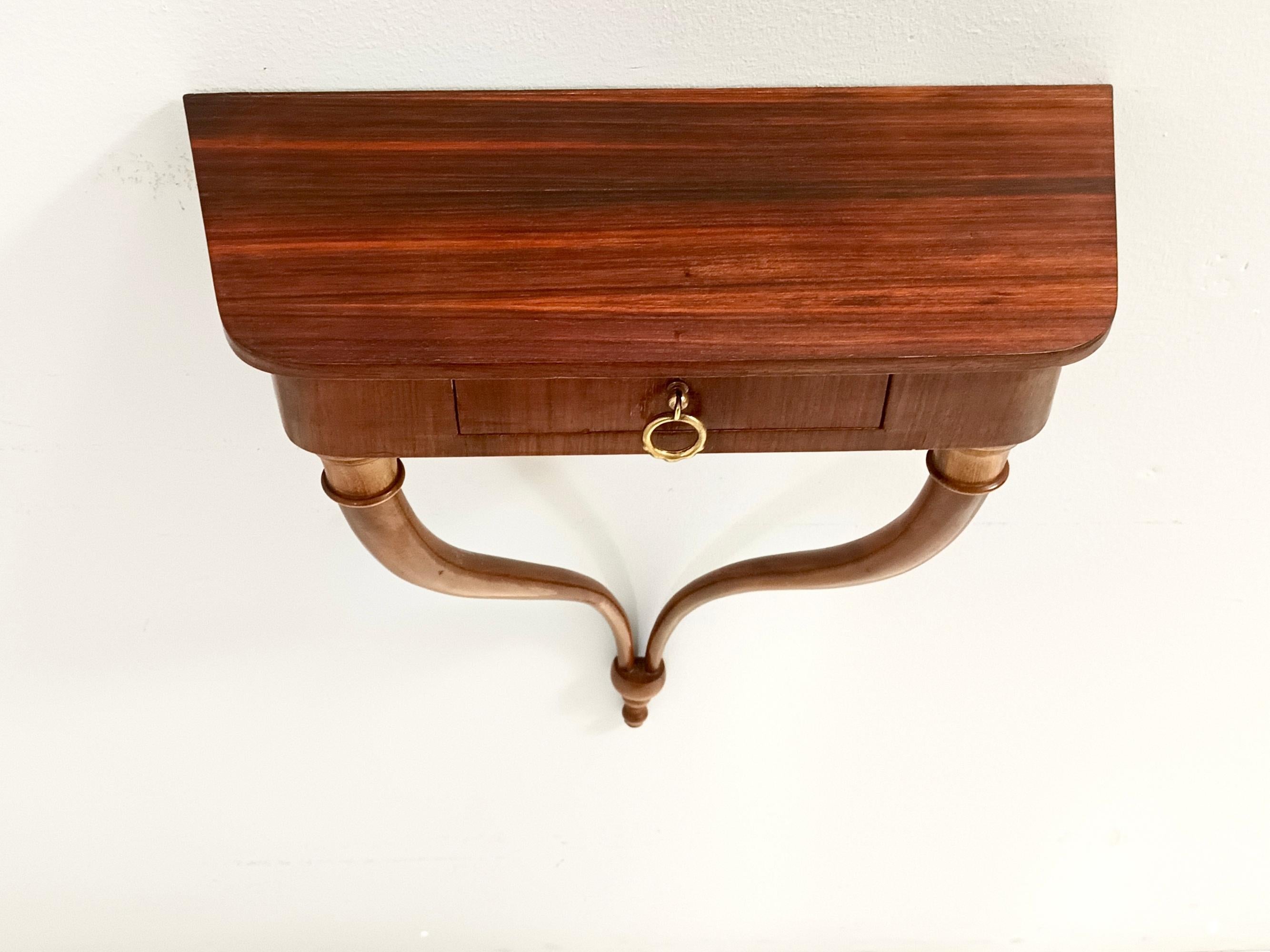 Mid-20th Century Walnut Wall-Mounted Console Table / Nightstand attr. to Guglielmo Ulrich, Italy For Sale